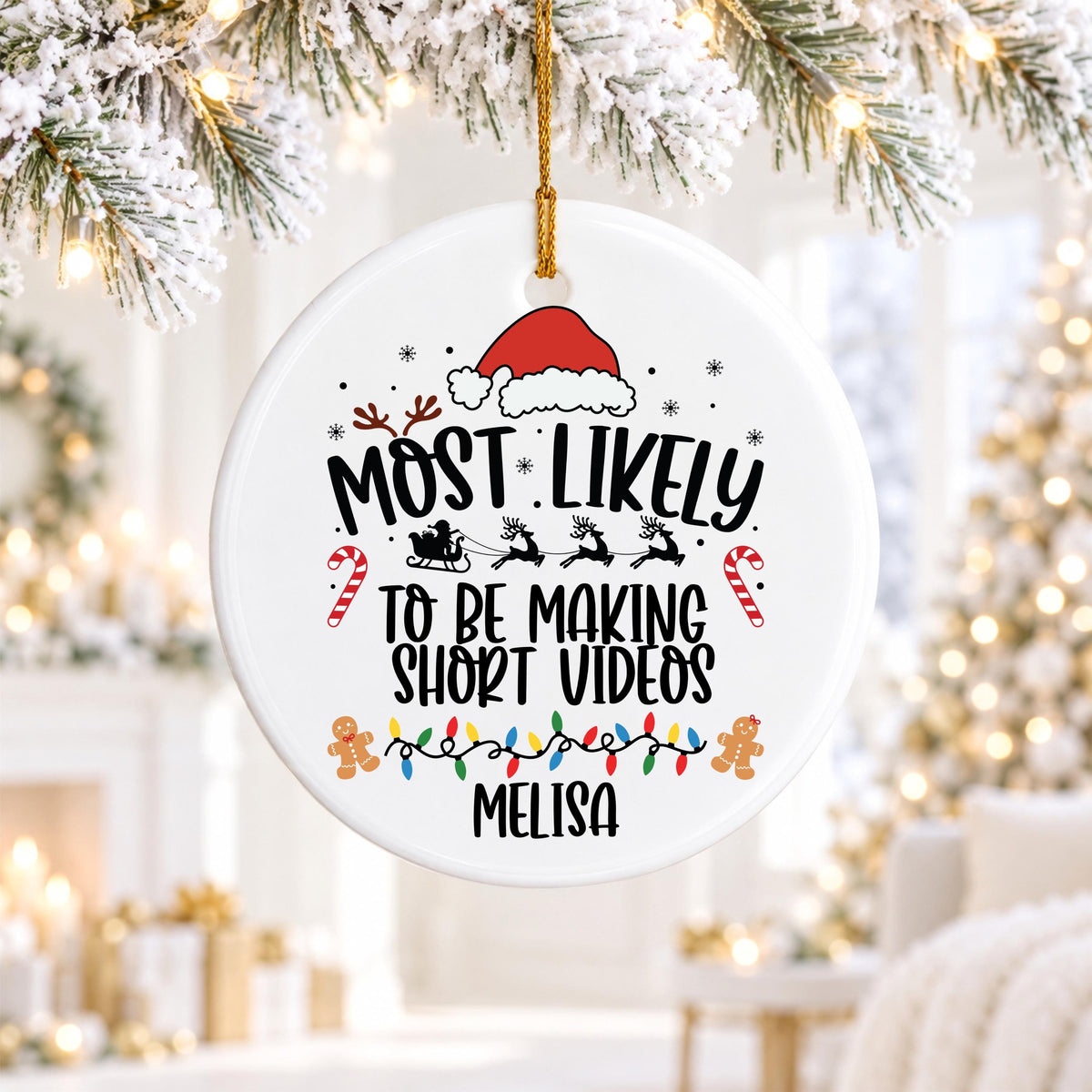 Personalized Christmas Ornament, Social Media Custom Name, Ceramic