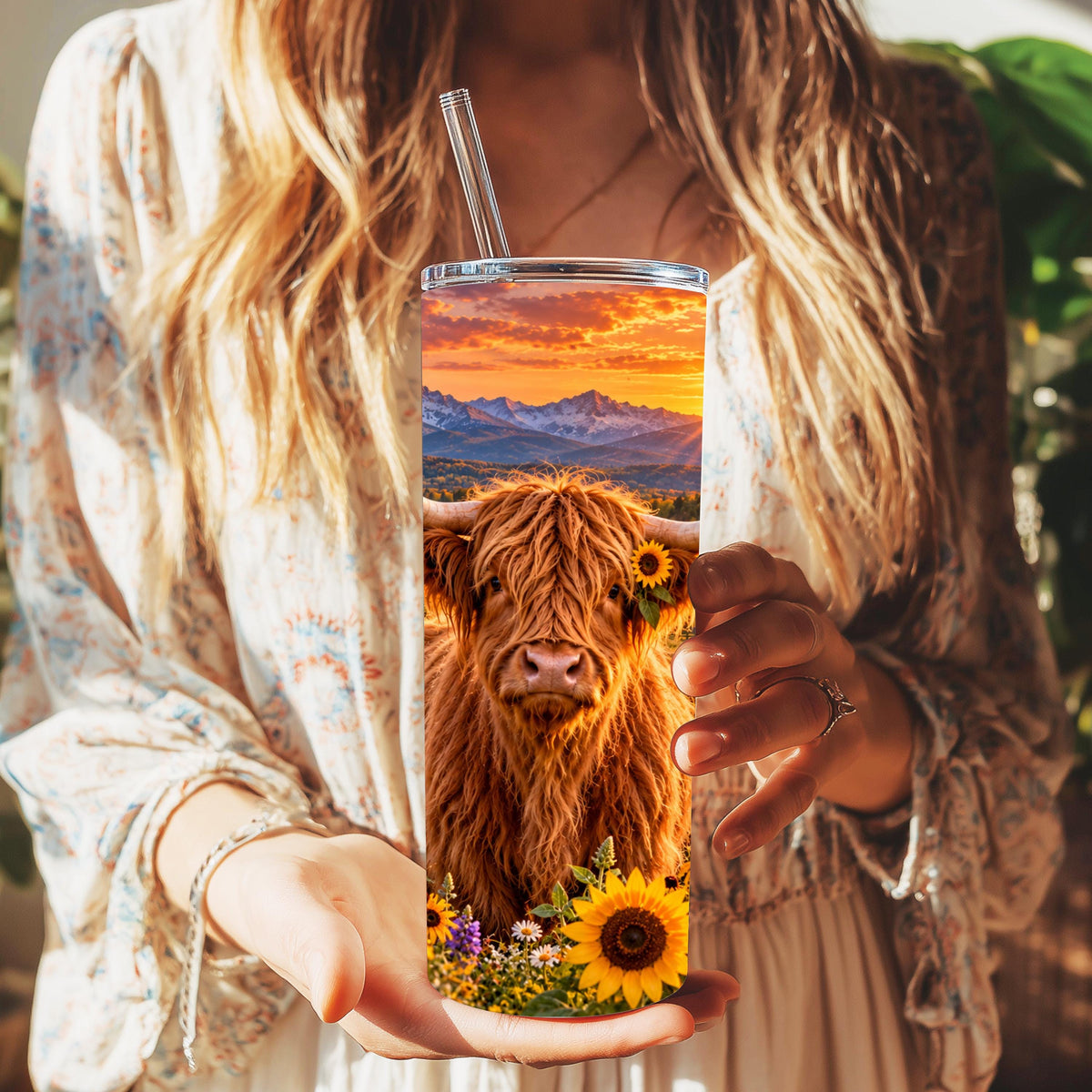Highland Cow Cup, Sunflower Wrap | 20 Oz Skinny Tumbler Set