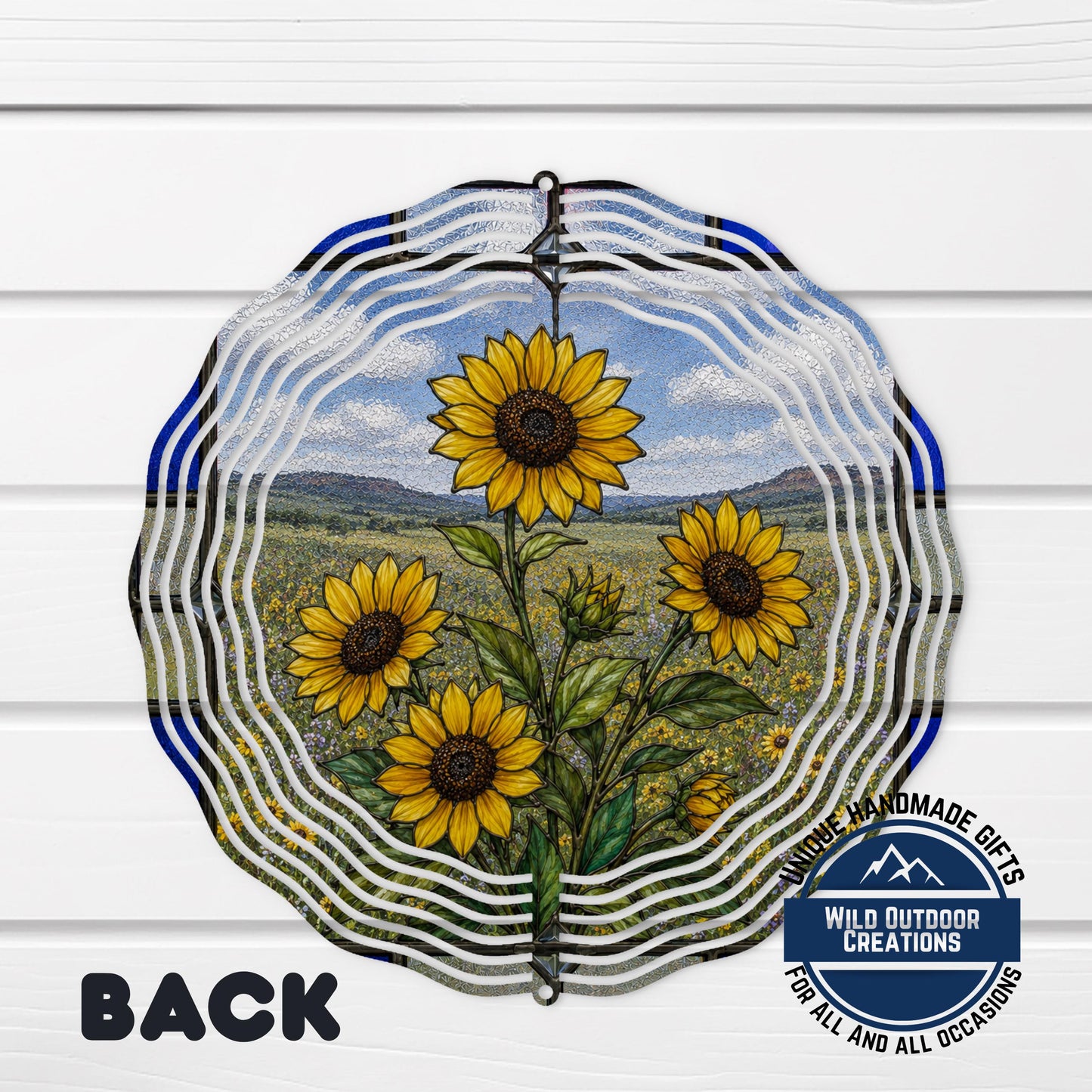 Sunflower Wind Spinner Kansas State Flower Stained Glass Style Garden Aluminum Outdoor Decor