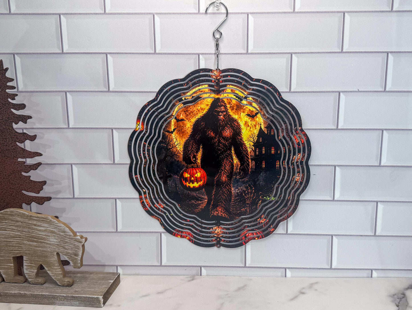 Big Foot Halloween Wind Spinner, Scary Porch Decor, 360 Swivel