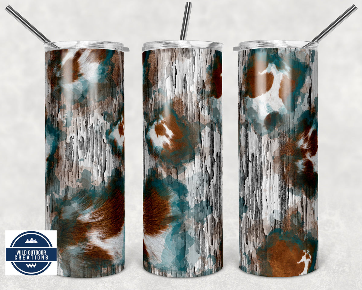 Country Girl Tumbler, Chipped Wood, Teal Border, 20Oz, Clear Lid