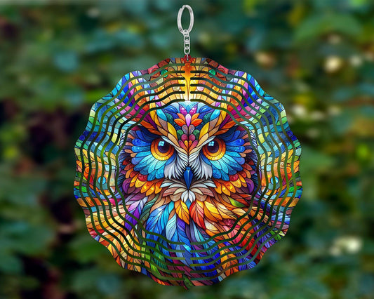 Owl Head Wind Spinner - UV-Protected Hanging Sculpture for Bird Lovers and Nature Enthusiasts