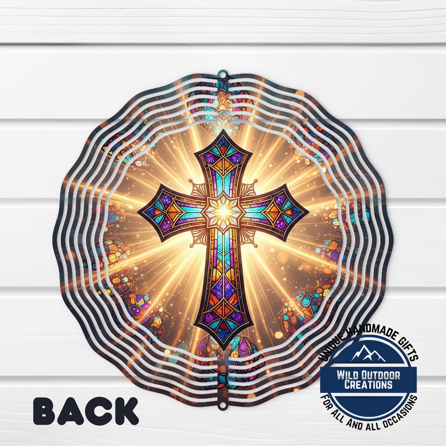 Faux Stained Glass Cross - Double Sided Spinner | Outdoor Wind Spinner with UV Protected Colors - alternate view