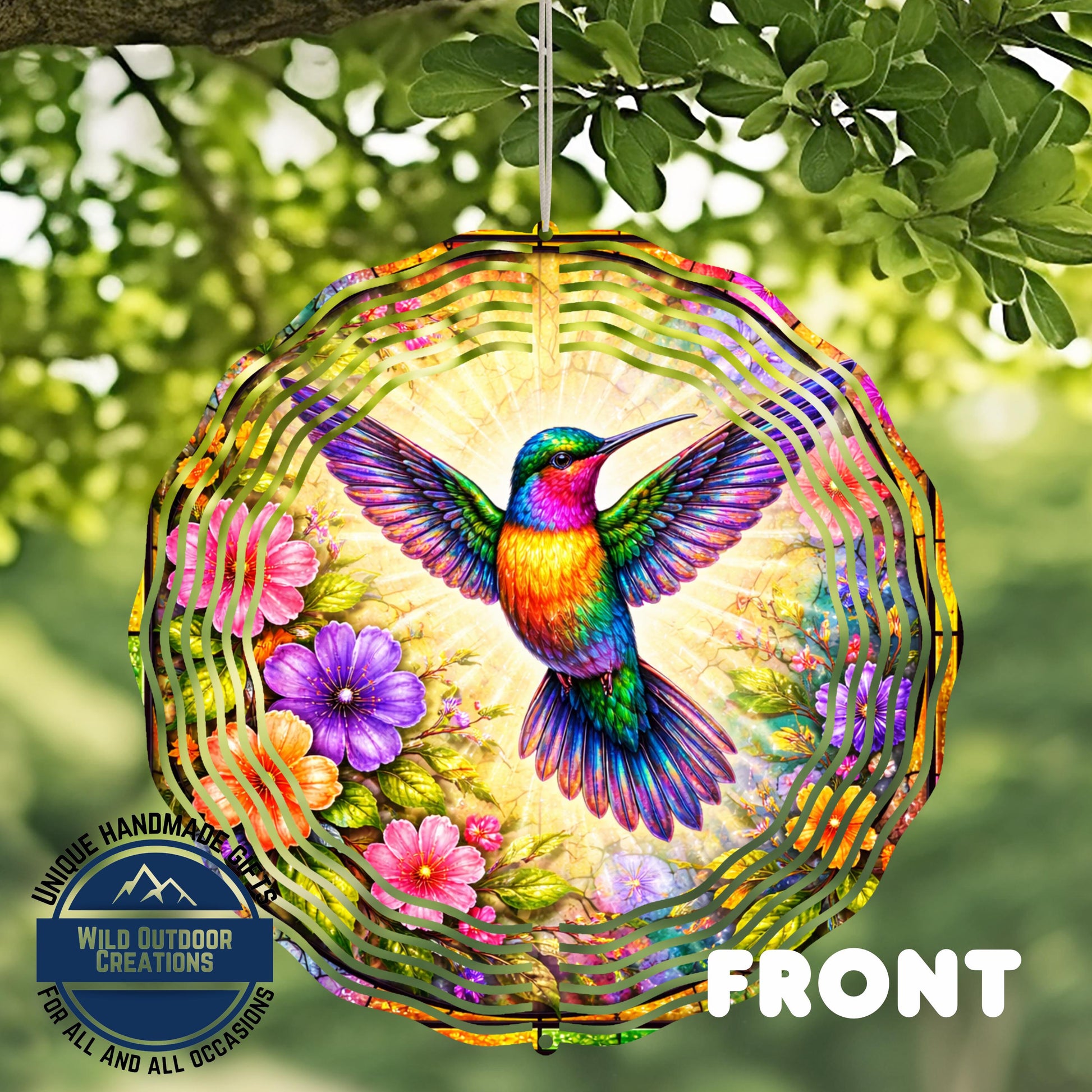 Hummingbird Garden Spinner - Double Sided 10" Floral Wind Spinner with Smooth 360 Rotation