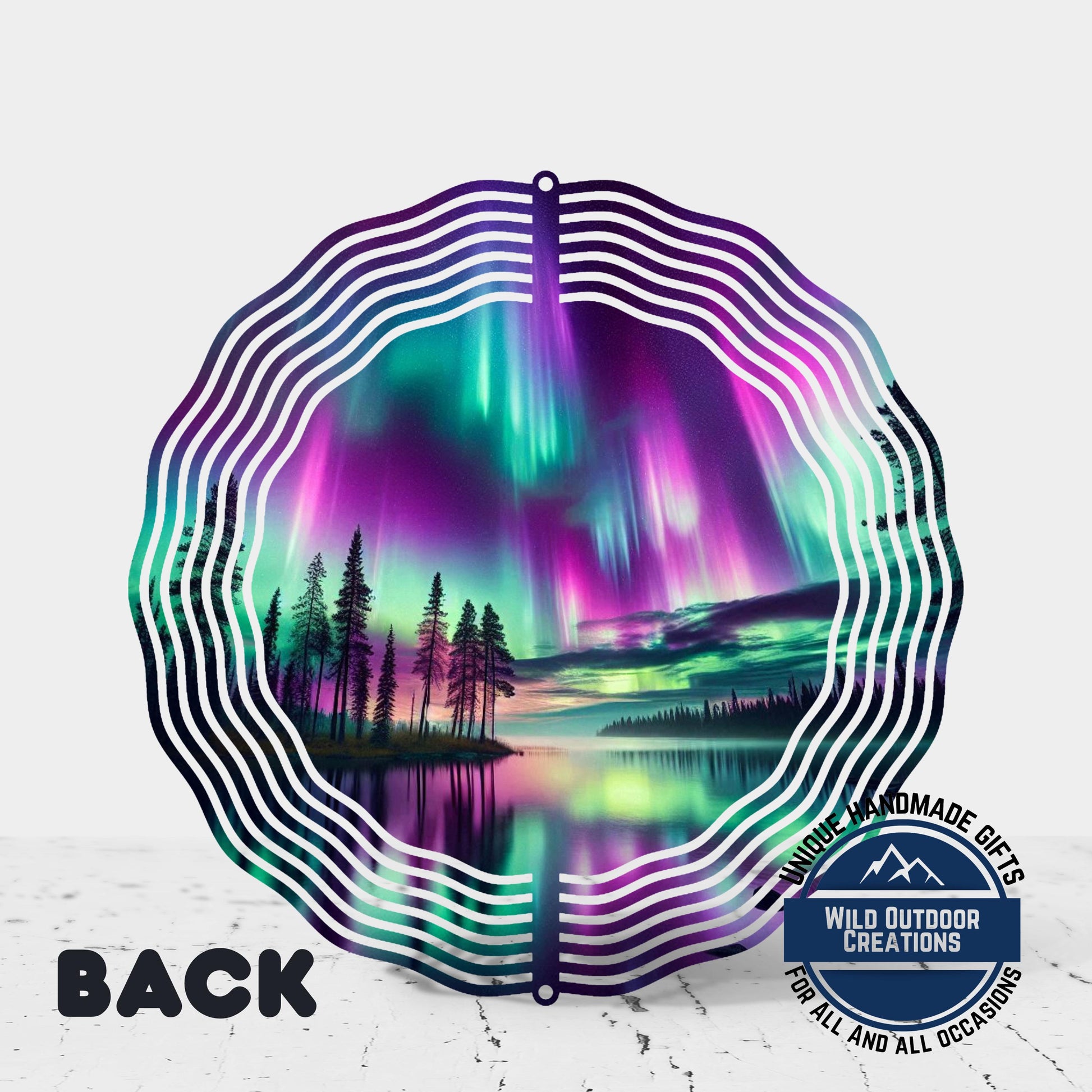 Northern Lights Wind Spinner - 10 Inch Double Sided Lake Scene Garden Decor - alternate view