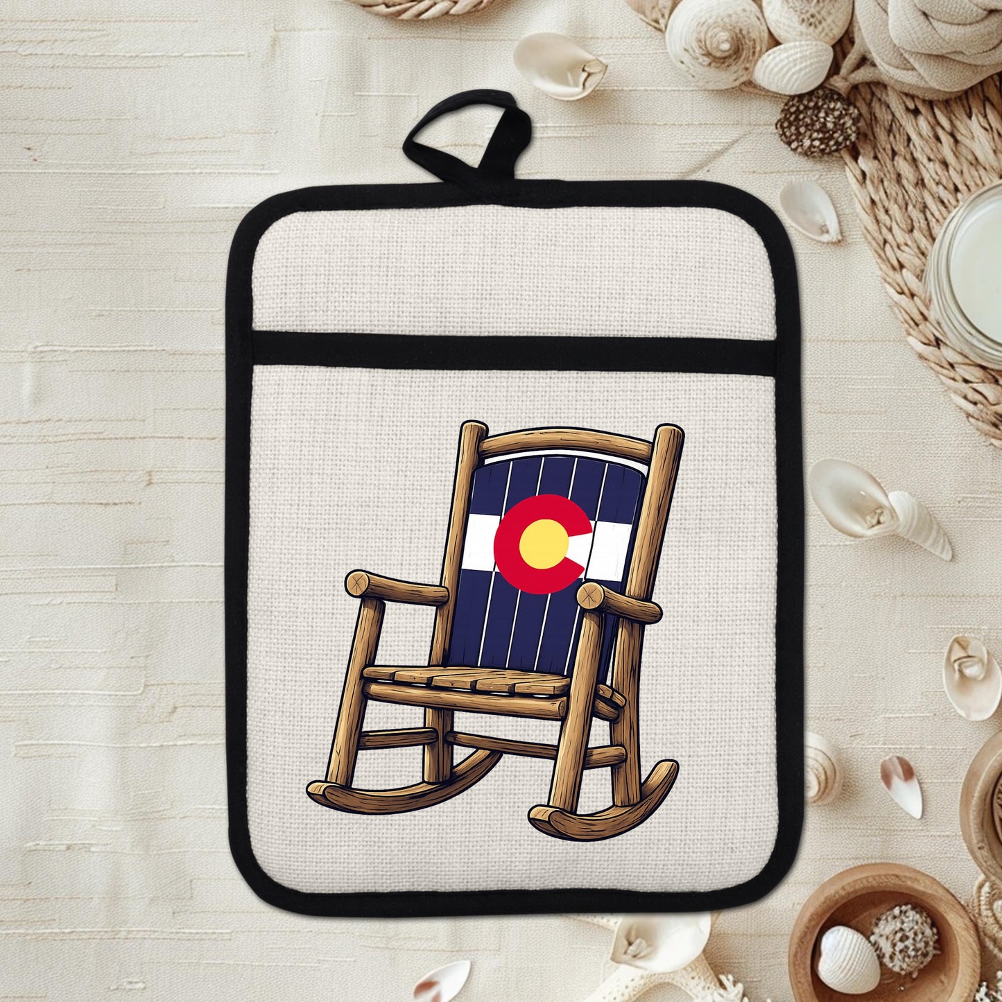 Linen Oven Mitt - Colorado Rocking Chair Pot Holder with Trivet & Heat Resistant Design - product dimensions and specifica...