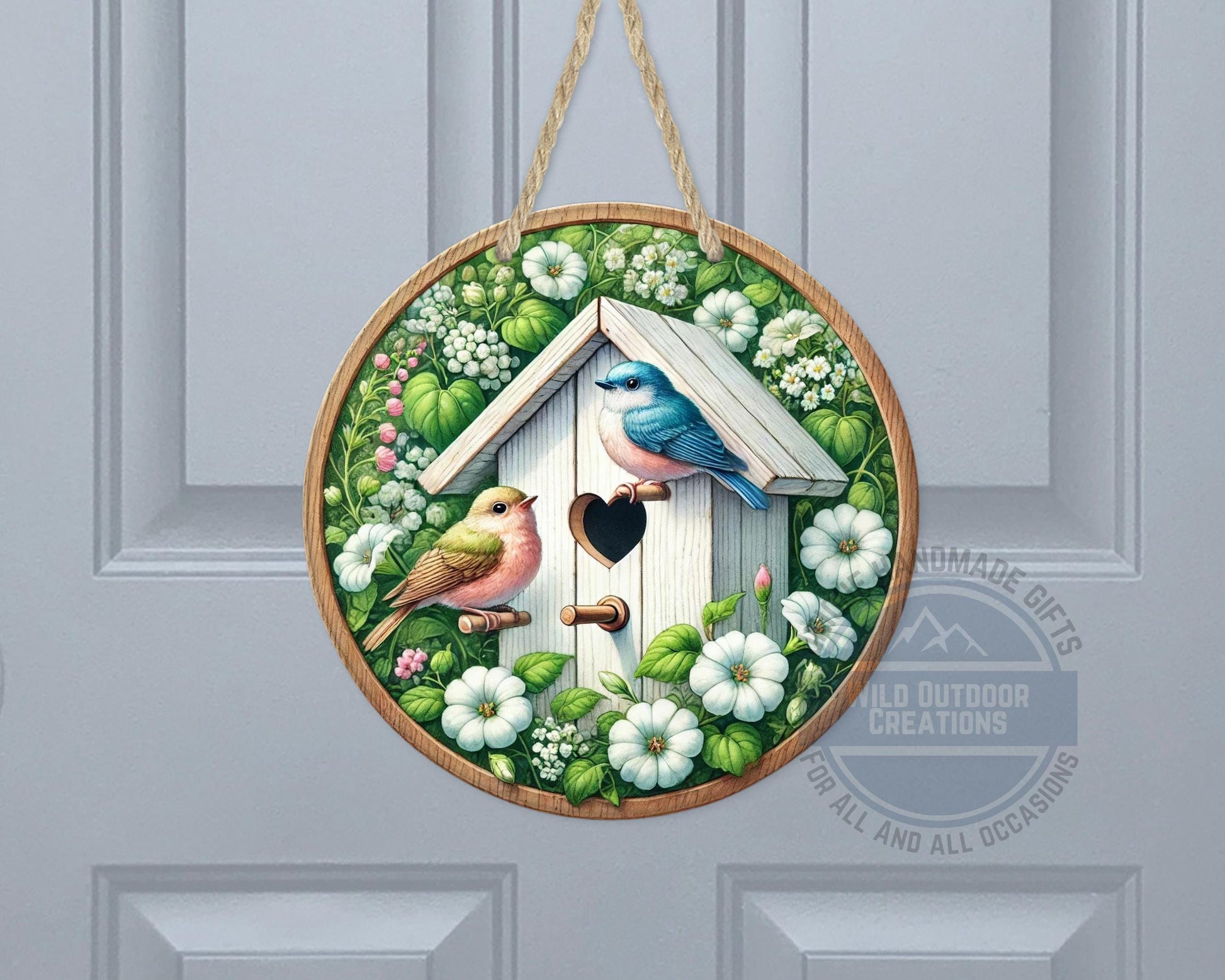 Birdhouse Door Hanger – Spring Door Decor with Songbird Porch Welcome Sign - additional product photo 10
