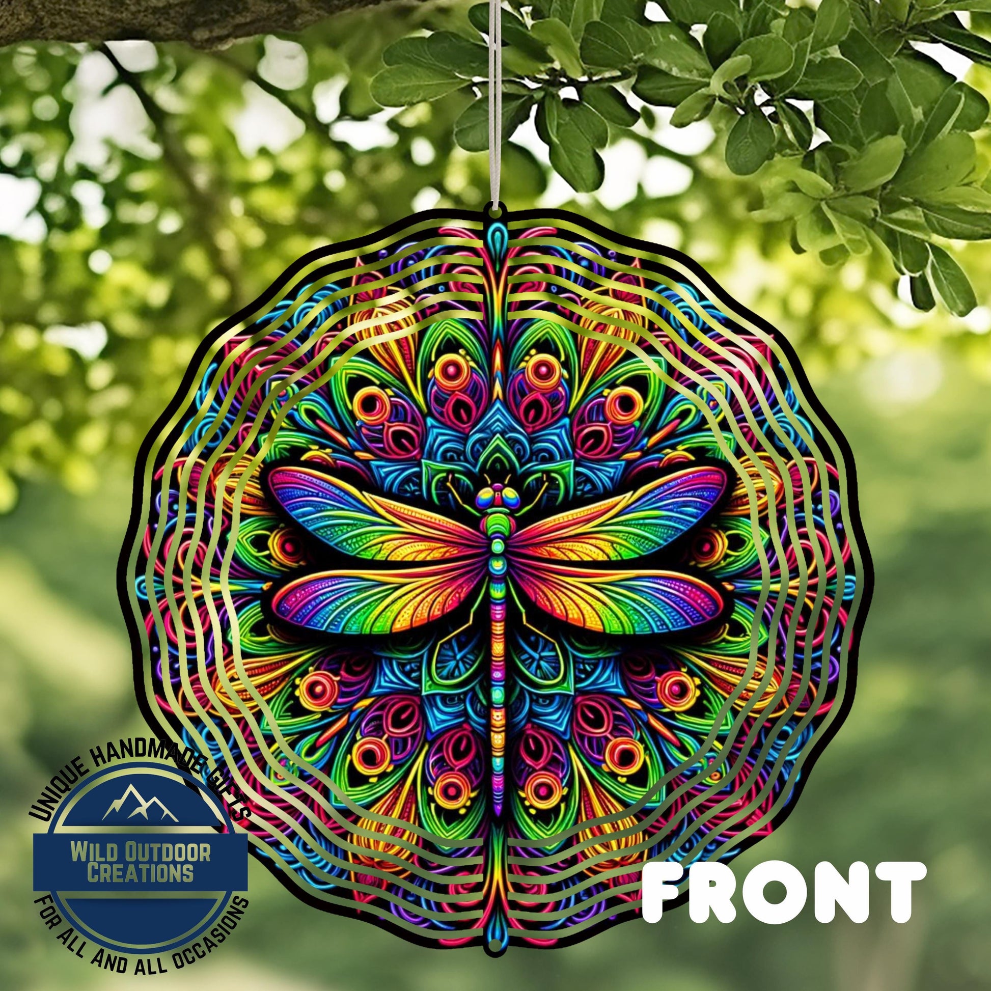 Dragonfly Wind Spinner - Neon Garden Decor | Aluminum Patio Wind Decoration - additional angle