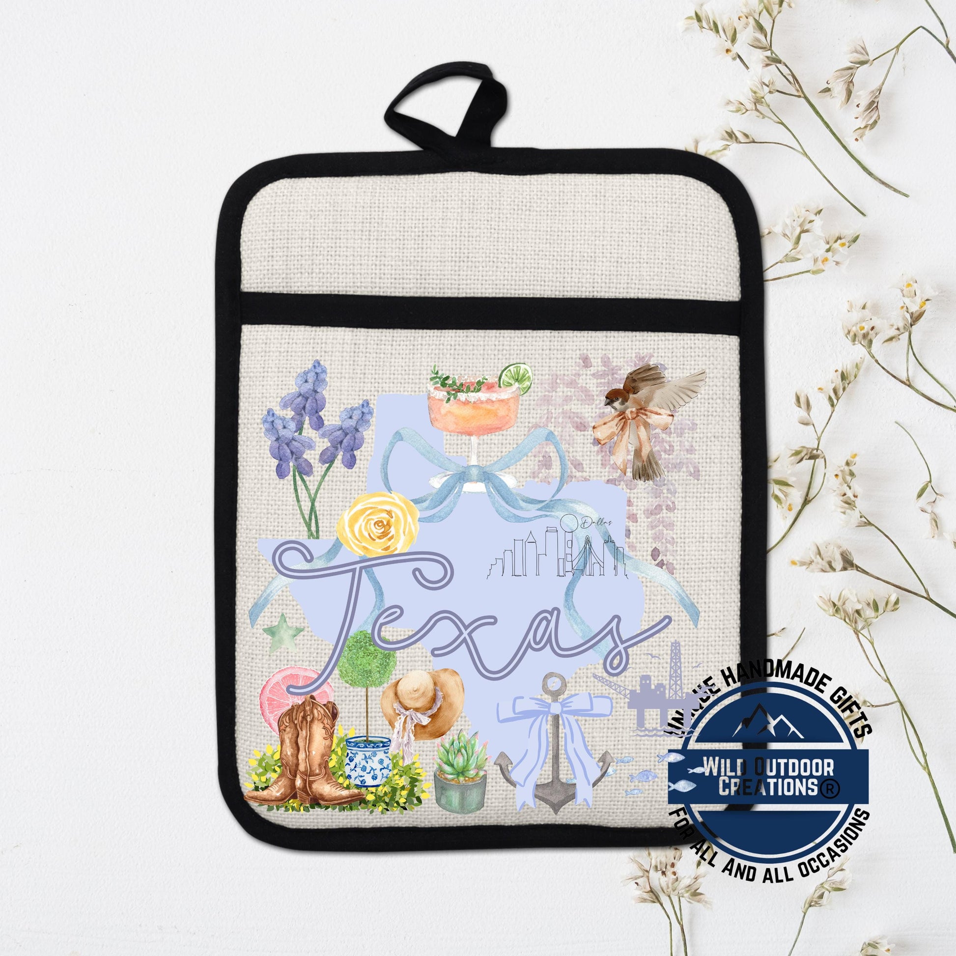 Texas Pocket Pot Holder – Non Slip Potholder with Watercolor Design & Heat Resistant Pocket - scale and size reference