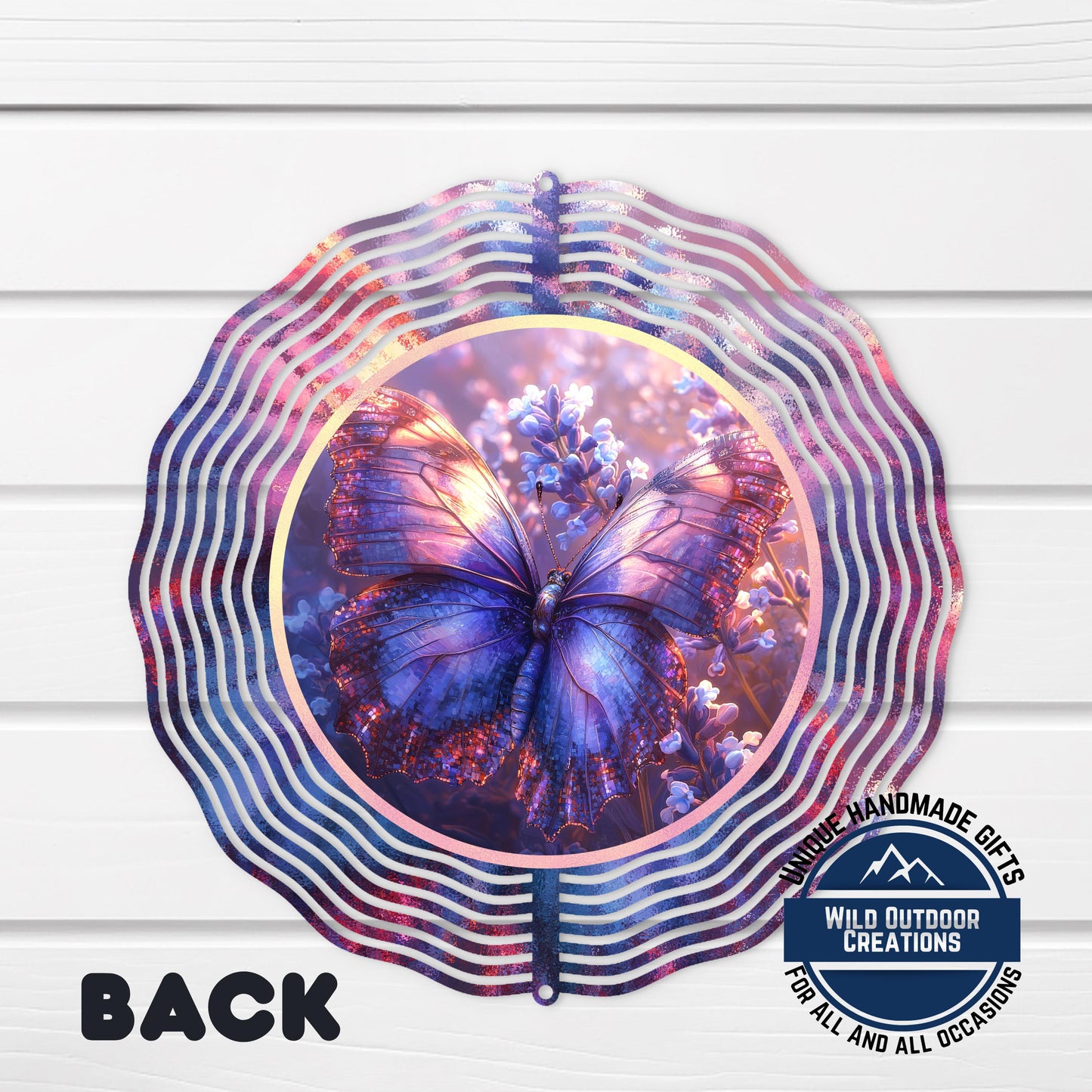 Butterfly Wind Spinner - Purple Blue Aluminum Garden Art | 360° Swivel Outdoor Décor - close-up detail of design