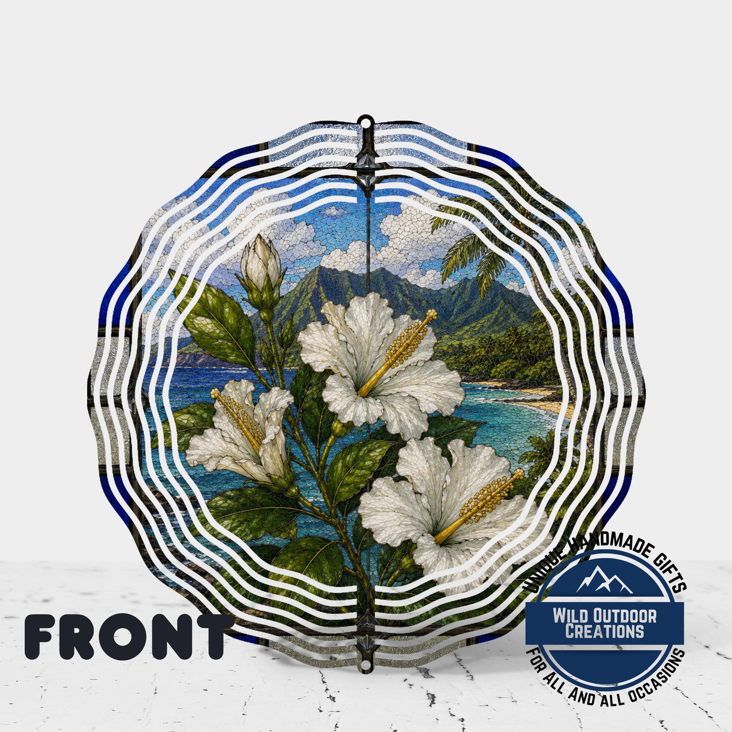 Hibiscus Wind Spinner Hawaii State Flower Pua Aloalo Stained Glass Style Garden Aluminum Decor