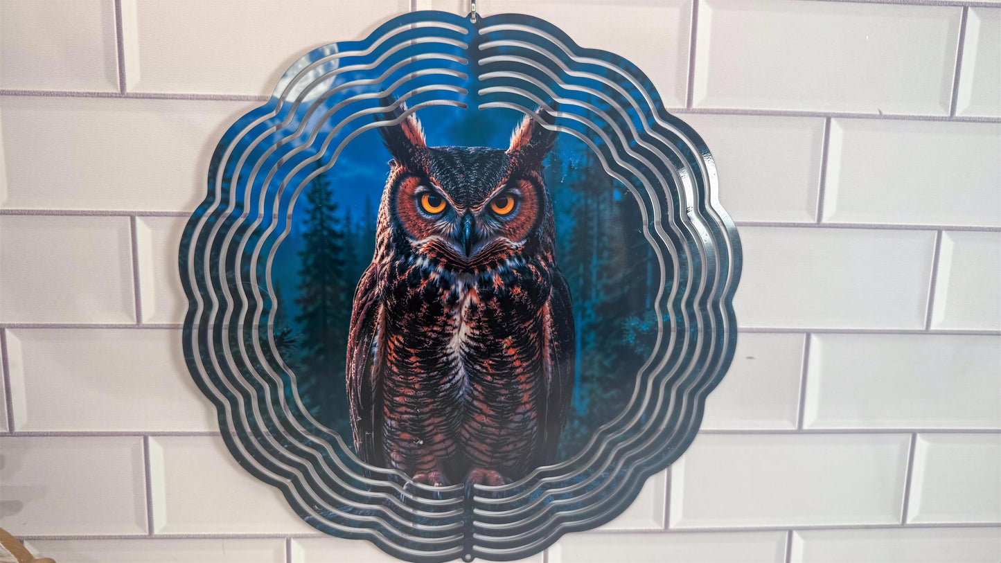 Owl 10 Inch Wind Spinner | 360 Swivel | Indoor Outdoor Décor, Flat Pack, Easy Setup Display
