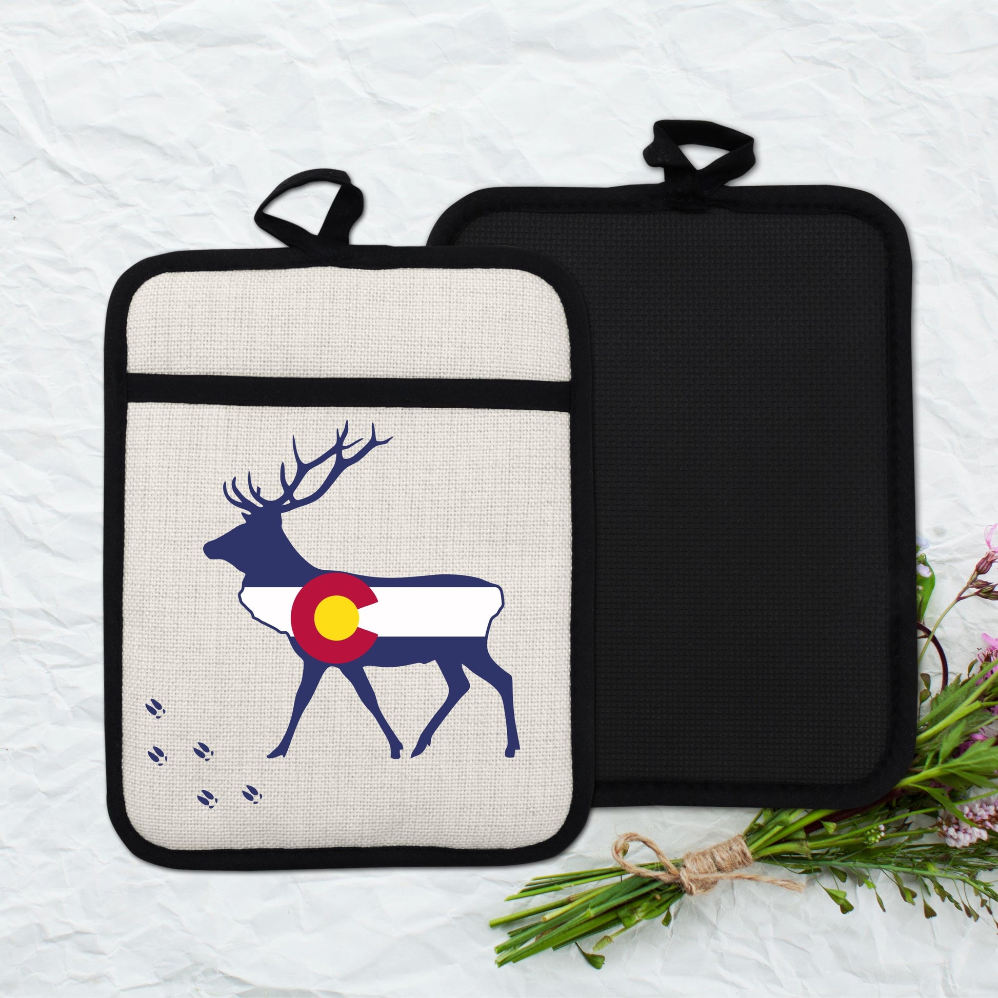 Elk Pot Holder - Colorado Linen With Silicone Back, Heat Resistant Trivet 9x7 Inches - additional product photo 13