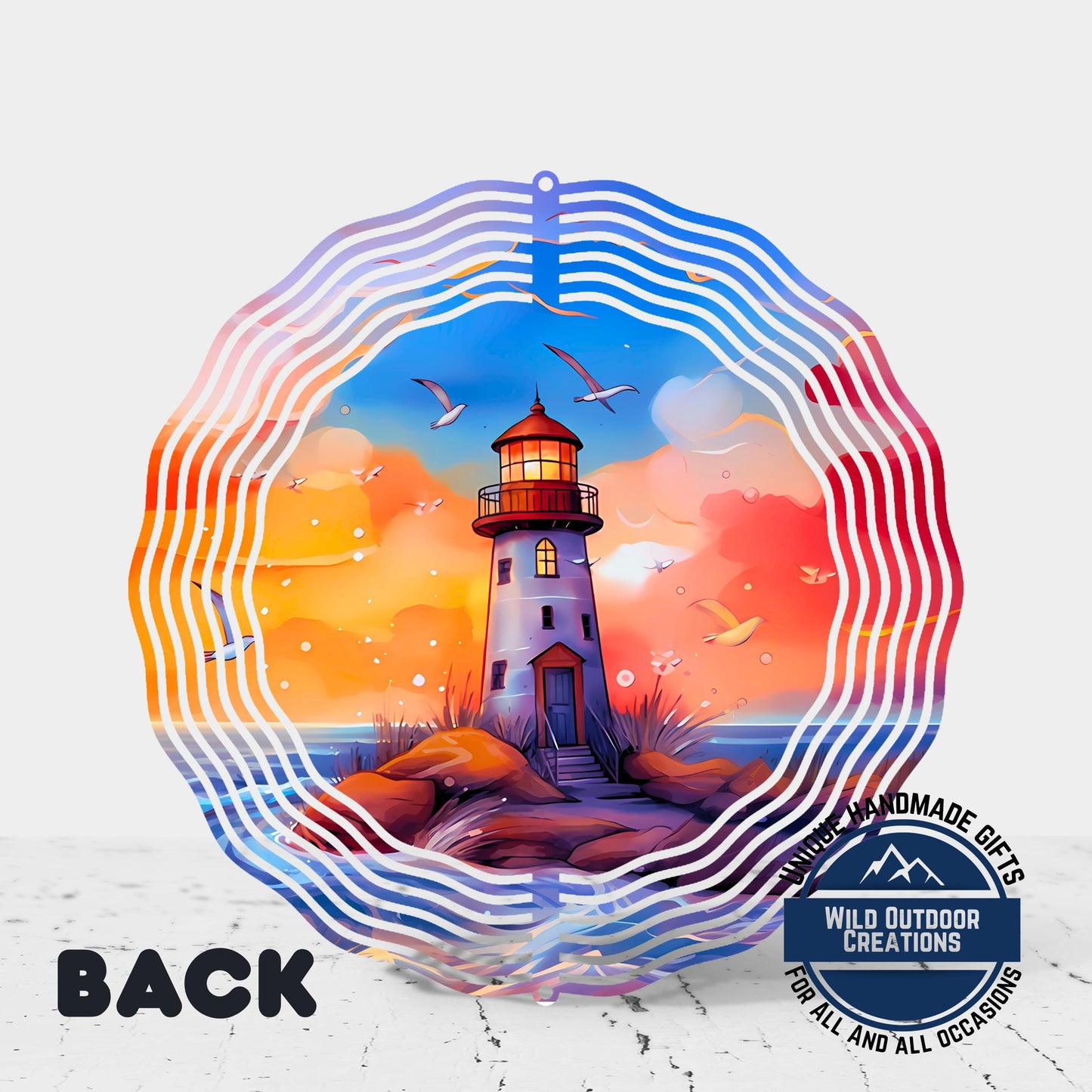 Lighthouse Wind Spinner – 10 Inch Double Sided Aluminum Coastal Yard Art - additional product photo 12