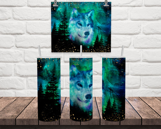 Wolf Tumbler, Aurora Borealis Travel Mug | Stainless Steel, 20Oz