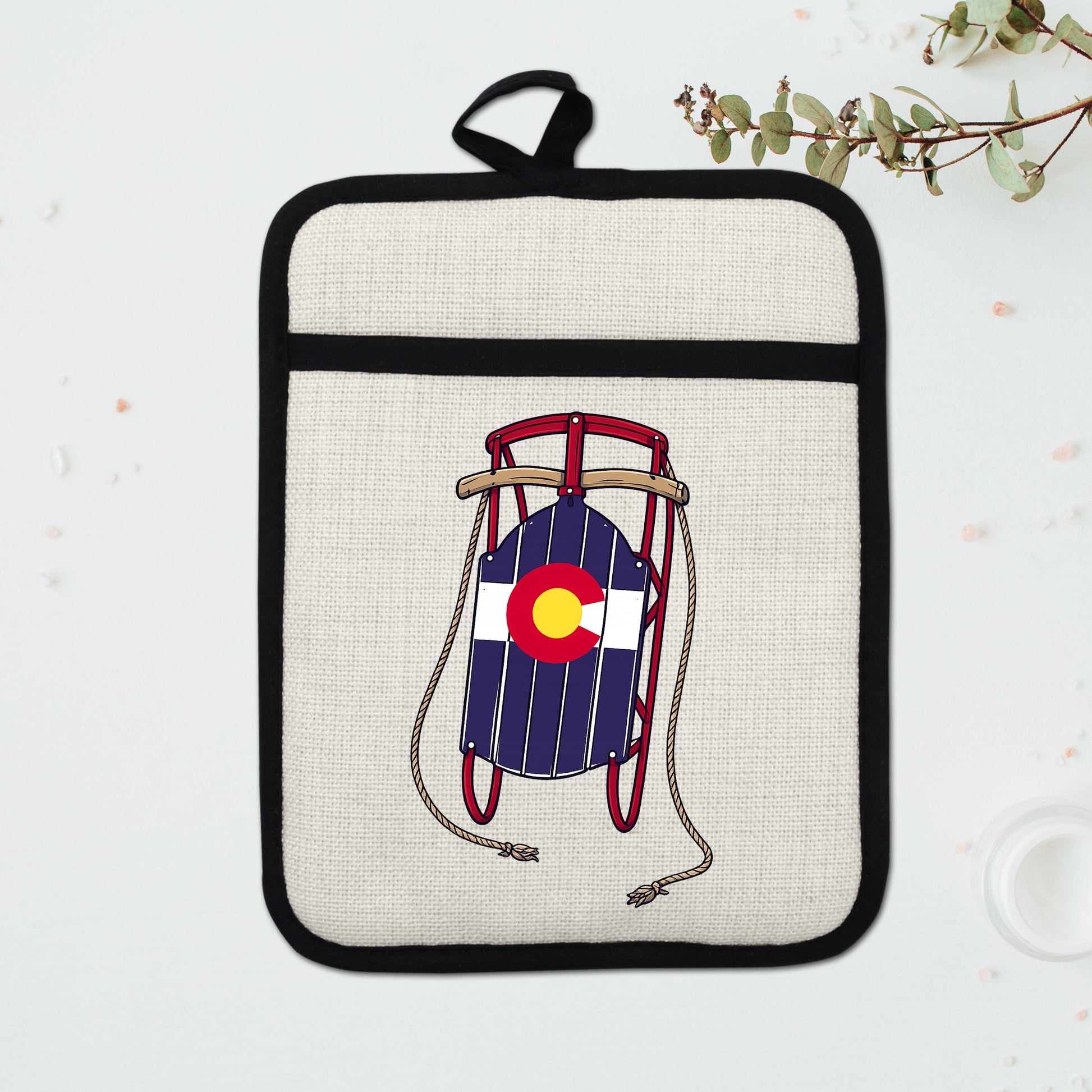 Colorado Sled Pot Holder - Linen Pot Holder with Silicone Back Trivet, Heat Resistant Oven Mitt - additional product photo 14