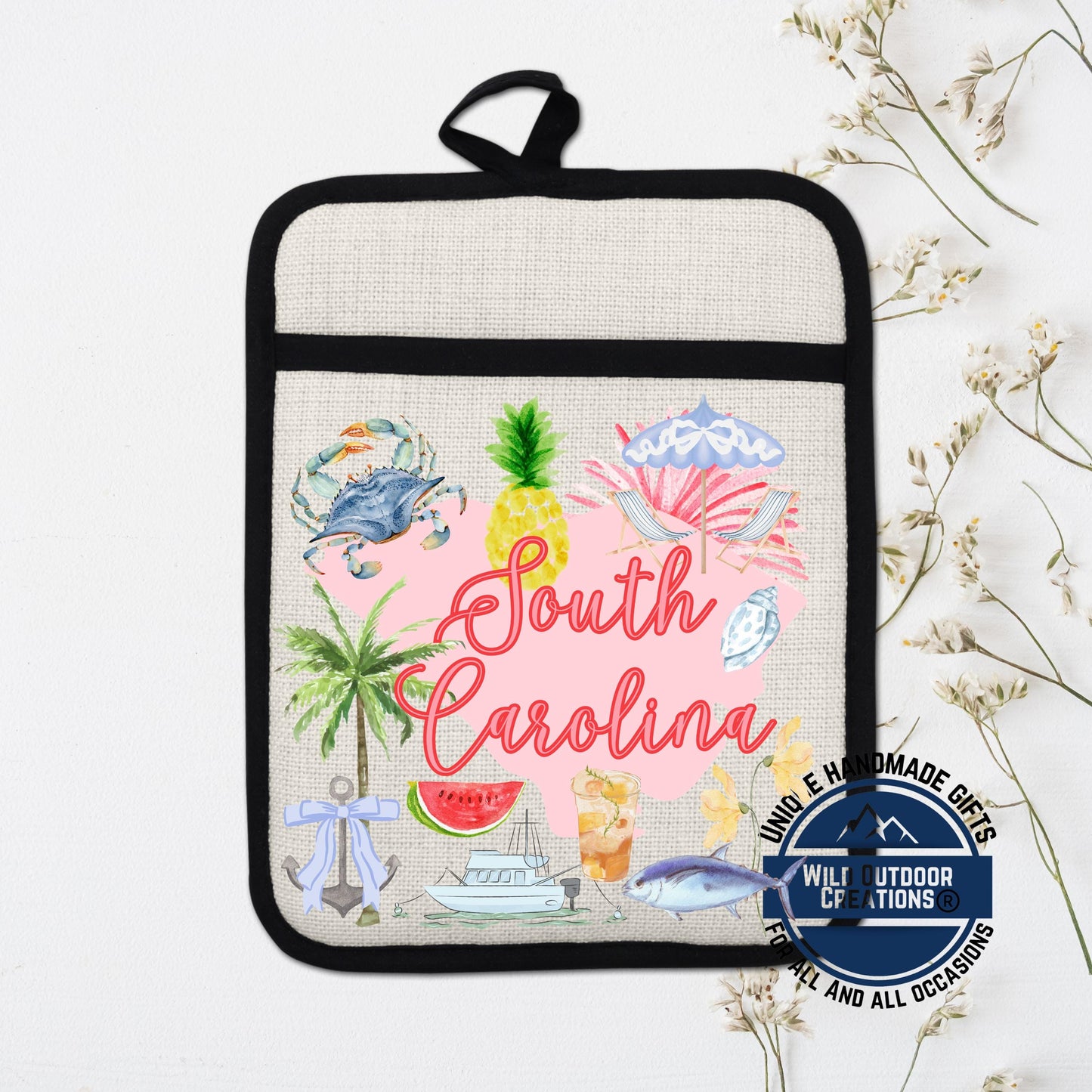 South Carolina Pot Holder – Non Slip Potholder with Linen Sublimation Fabric, Coastal Kitchen Decor - packaging and presen...