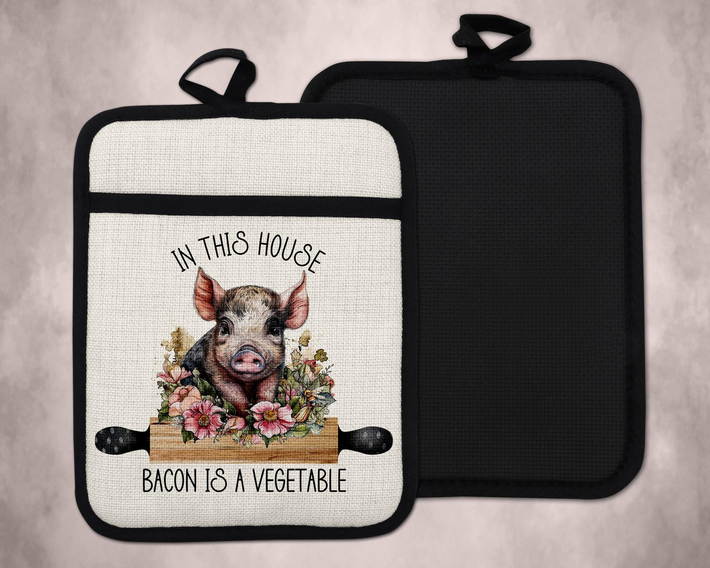 Funny Pig Pot Holder, Farmhouse Kitchen Decor, Bacon Vegetable