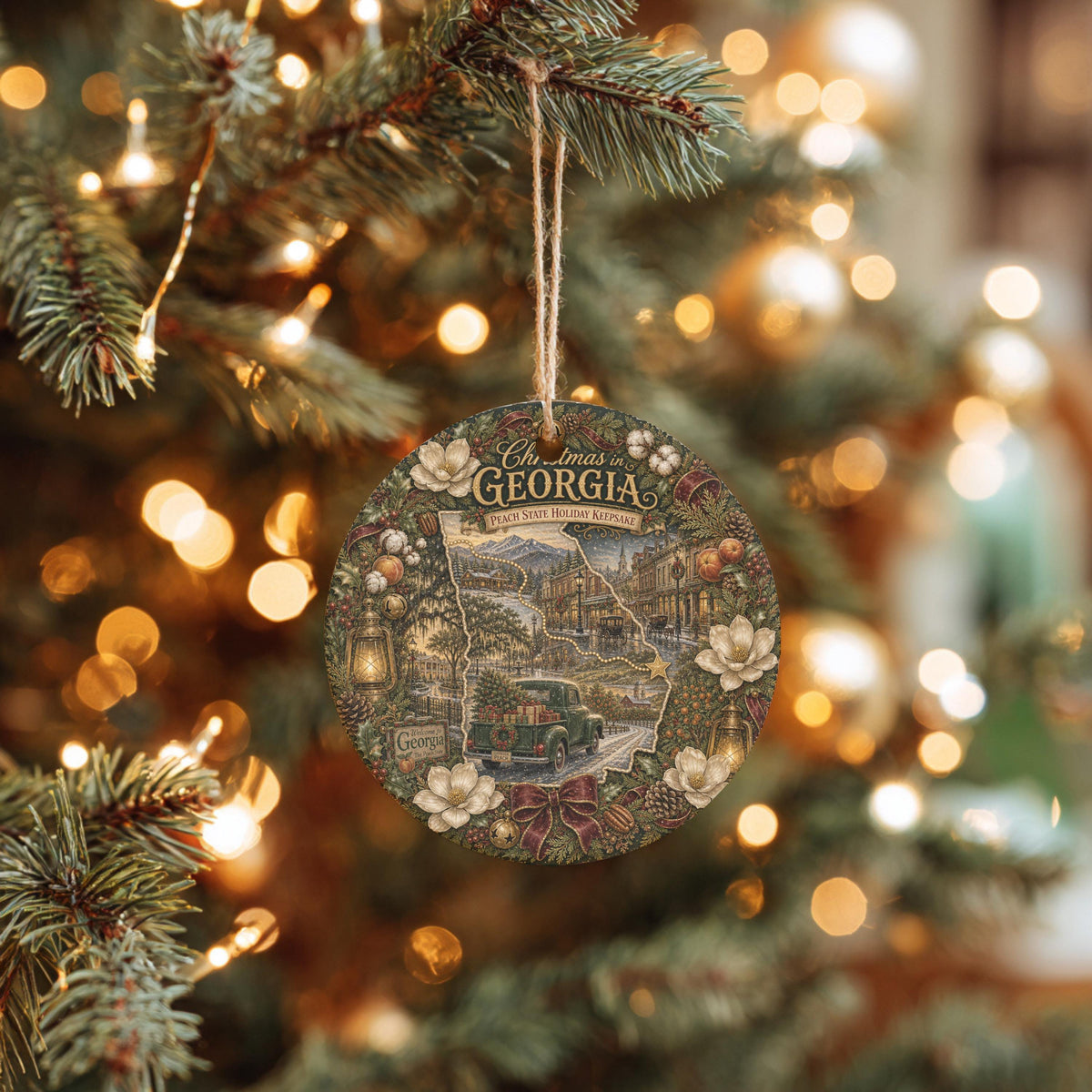 Georgia Christmas Ornament | 3 In Ceramic Keepsake, Vintage Truck