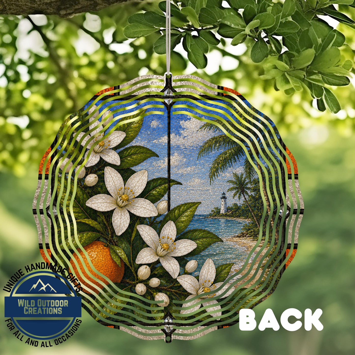 Orange Blossom Wind Spinner - Aluminum Outdoor Garden Decor, Florida State Flower Art