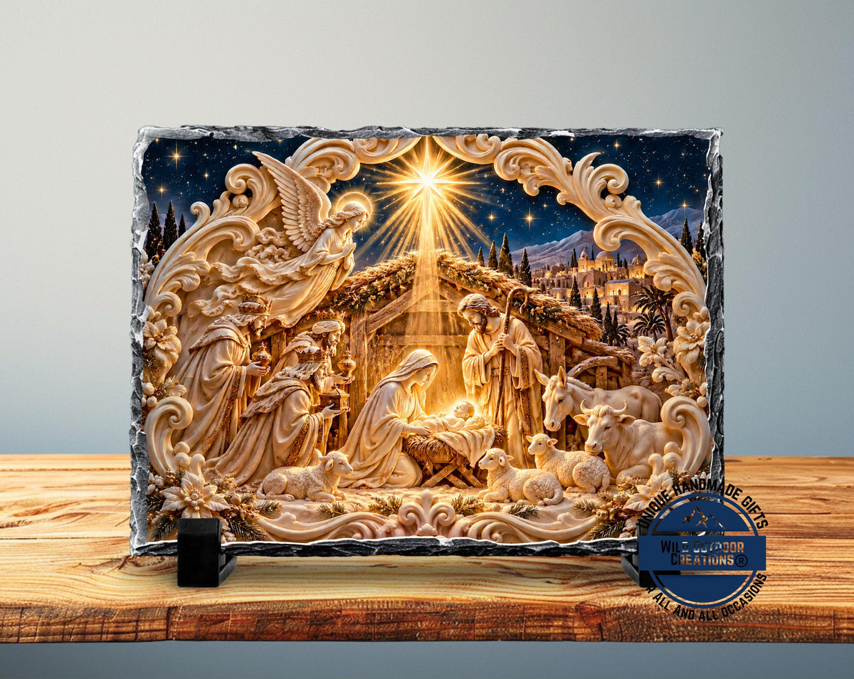 Nativity Scene Slate Plaque, Christian Christmas Decor, Holy Family Religious Gift