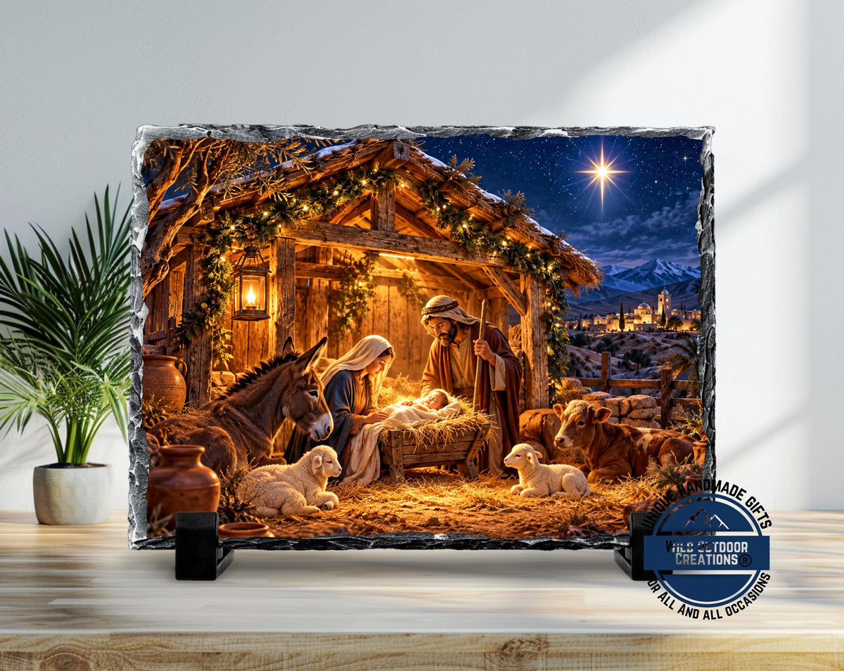 Nativity Scene Slate Plaque, Holy Family Christmas Decor, Rustic Christian Religious Gift