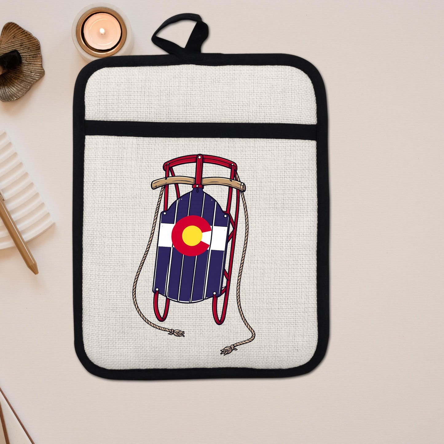 Colorado Sled Pot Holder - Linen Pot Holder with Silicone Back Trivet, Heat Resistant Oven Mitt - additional product photo 13