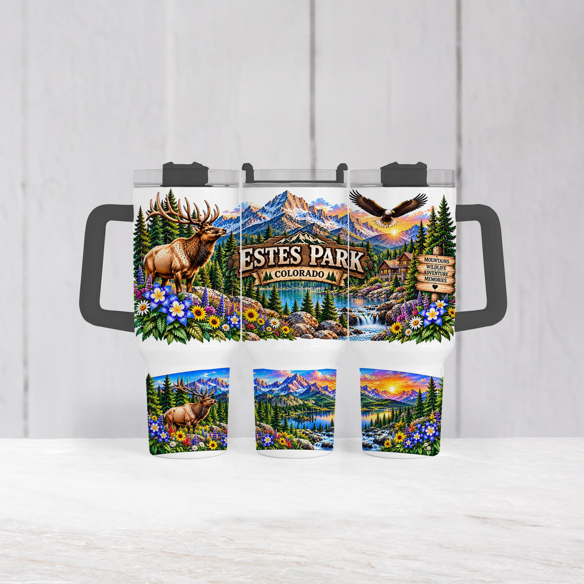 Estes Park Tumbler, 40 Oz Handle Cup, Elk Mountain Colorado Gift