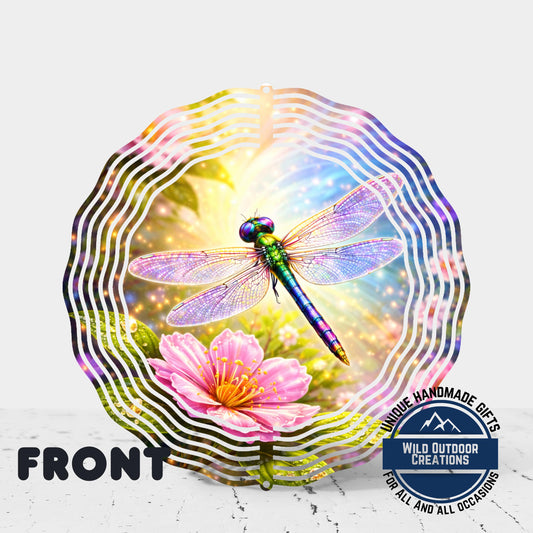Dragonfly Wind Spinner – Double Sided Aluminum 10in | Floral Garden Decor