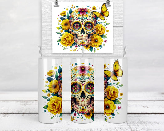 20oz Magical Glow Skull Tumbler - Unique Yellow Sugar Skull Cup for Spooky Chic Gifts