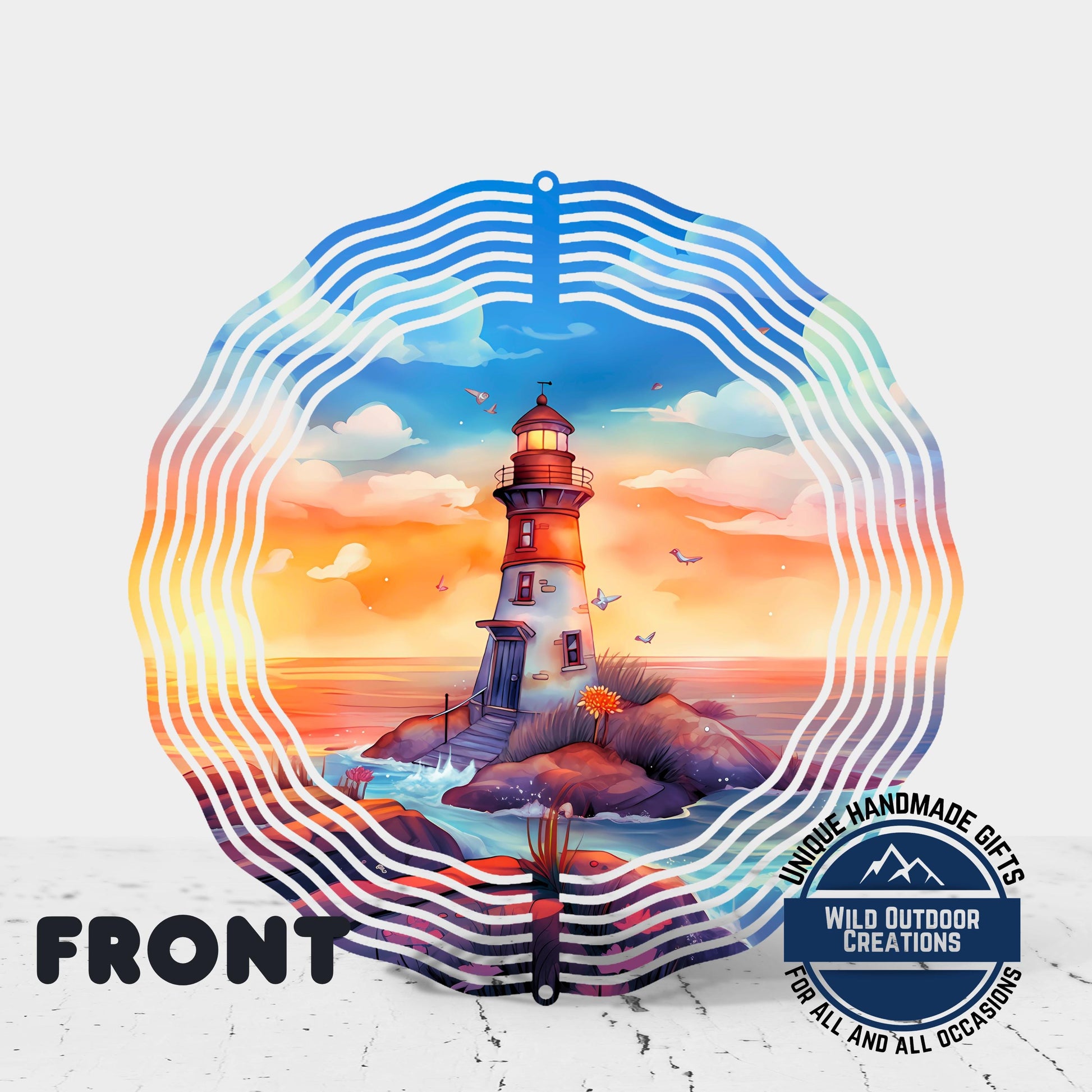 Watercolor Lighthouse Wind Spinner – Coastal Patio Decor with 360 Degree Swivel - additional product photo 11
