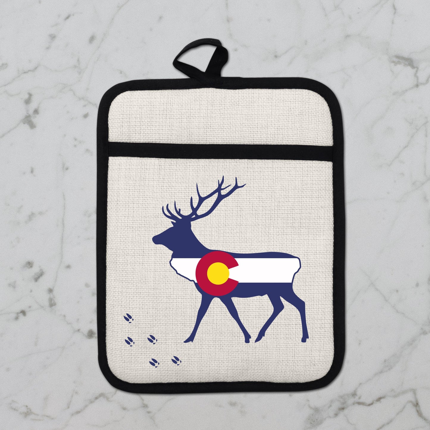 Elk Pot Holder - Colorado Linen With Silicone Back, Heat Resistant Trivet 9x7 Inches - additional product photo 11