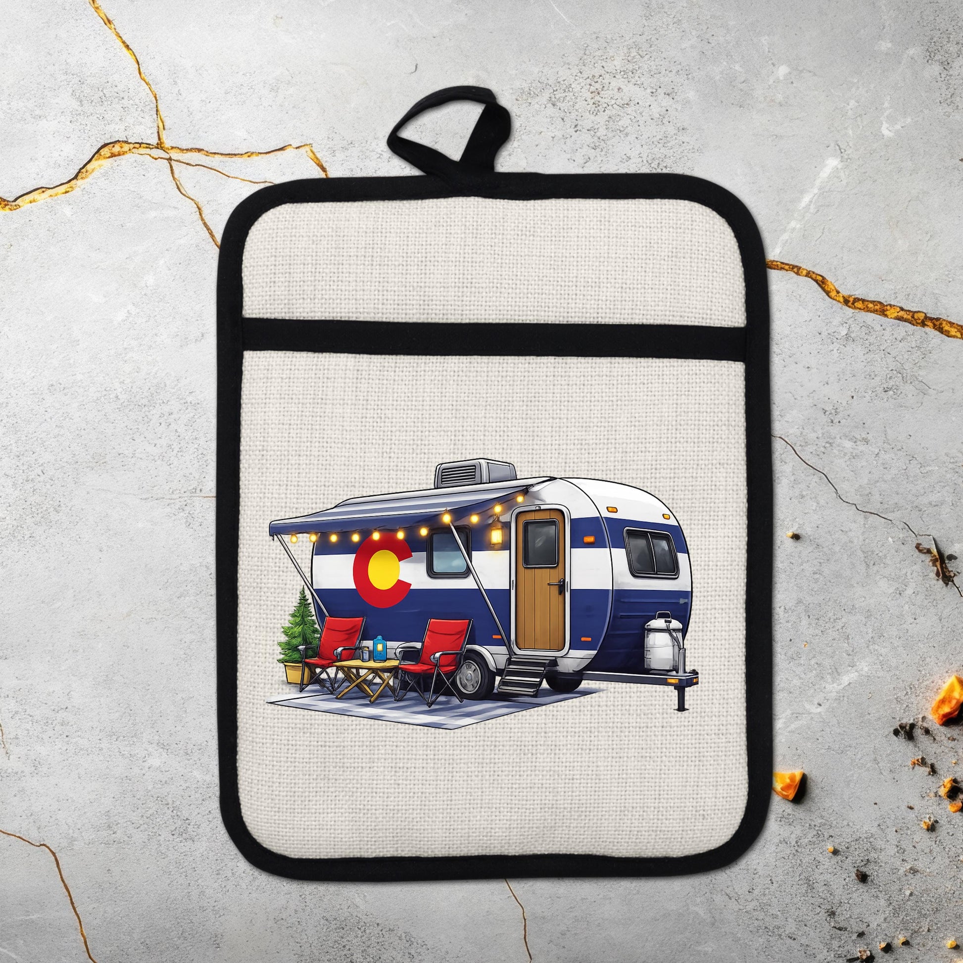 Colorado Camper Pot Holder - Linen Fabric, Silicone Heat Trivet With Loop - additional product photo 17
