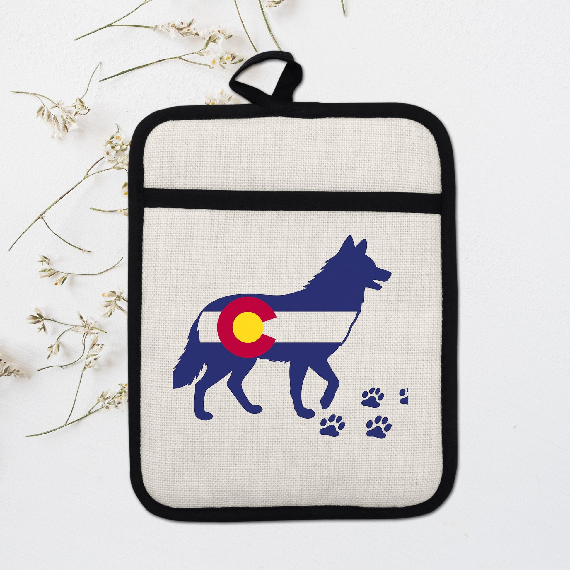 Colorado Wolf Pot Holder - Linen Front, Silicone Trivet, Heat Resistant Pad - additional product photo 16