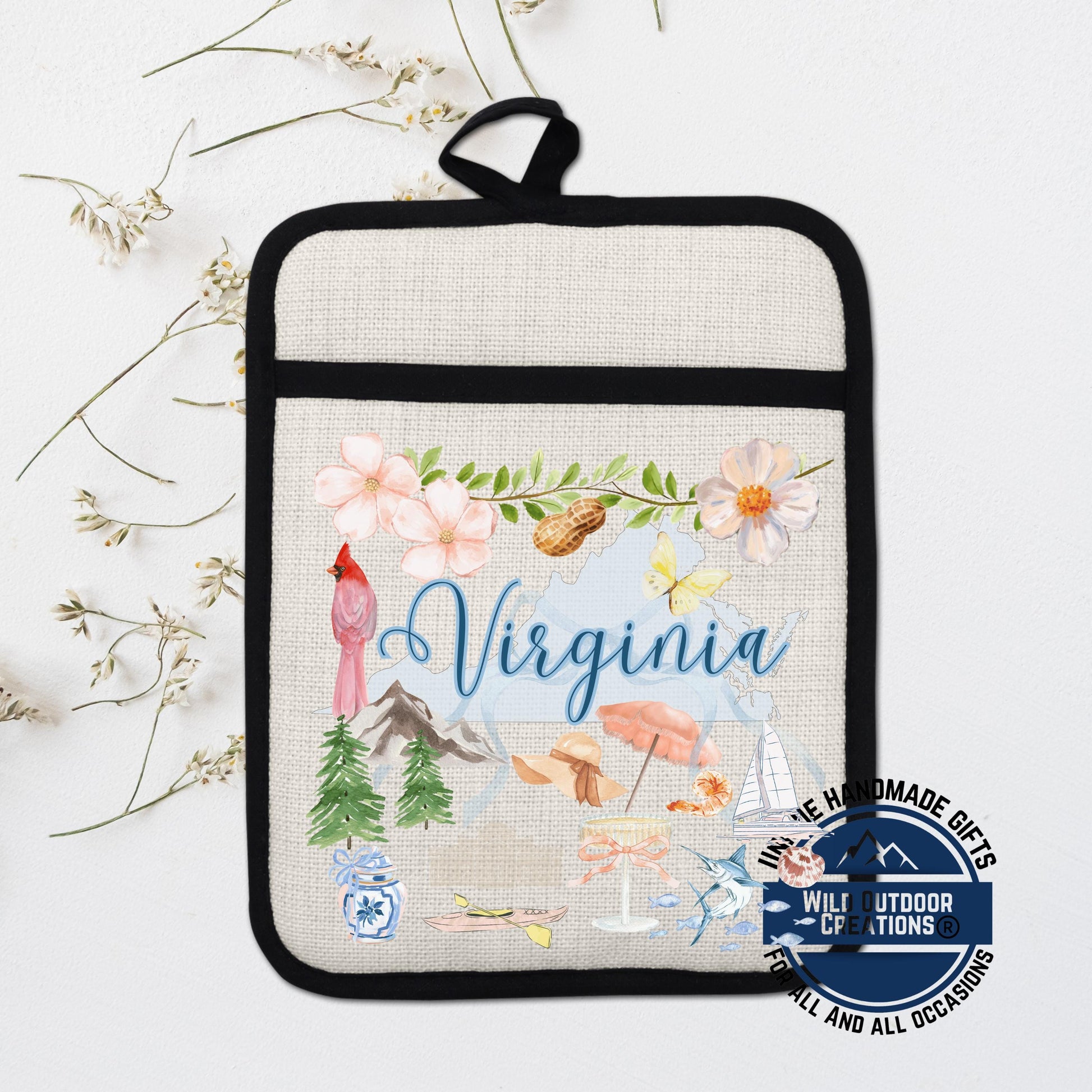 Virginia Pot Holder – Linen Kitchen Accessory With Cardinal Watercolor Design - scale and size reference