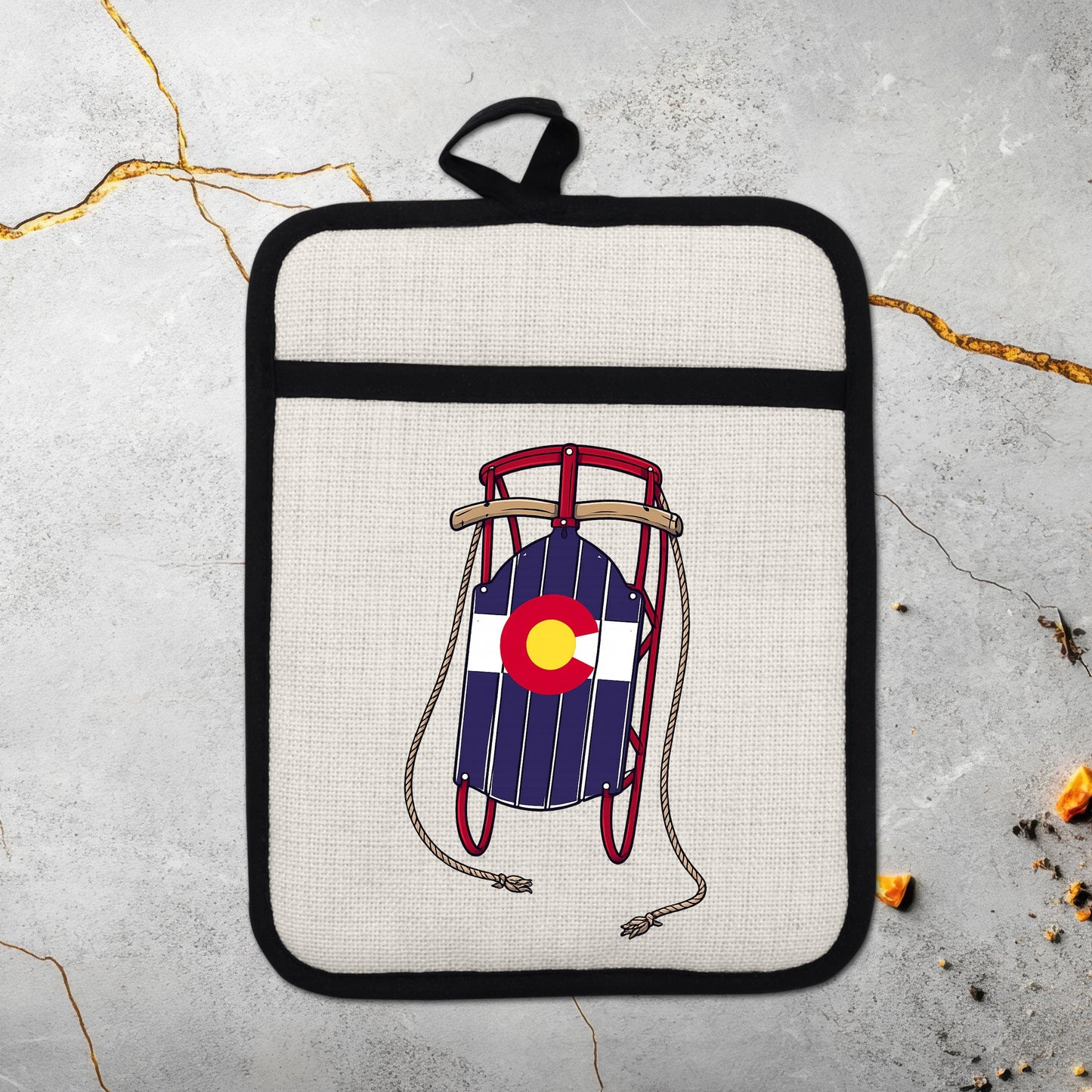 Colorado Sled Pot Holder - Linen Pot Holder with Silicone Back Trivet, Heat Resistant Oven Mitt - additional product photo 17