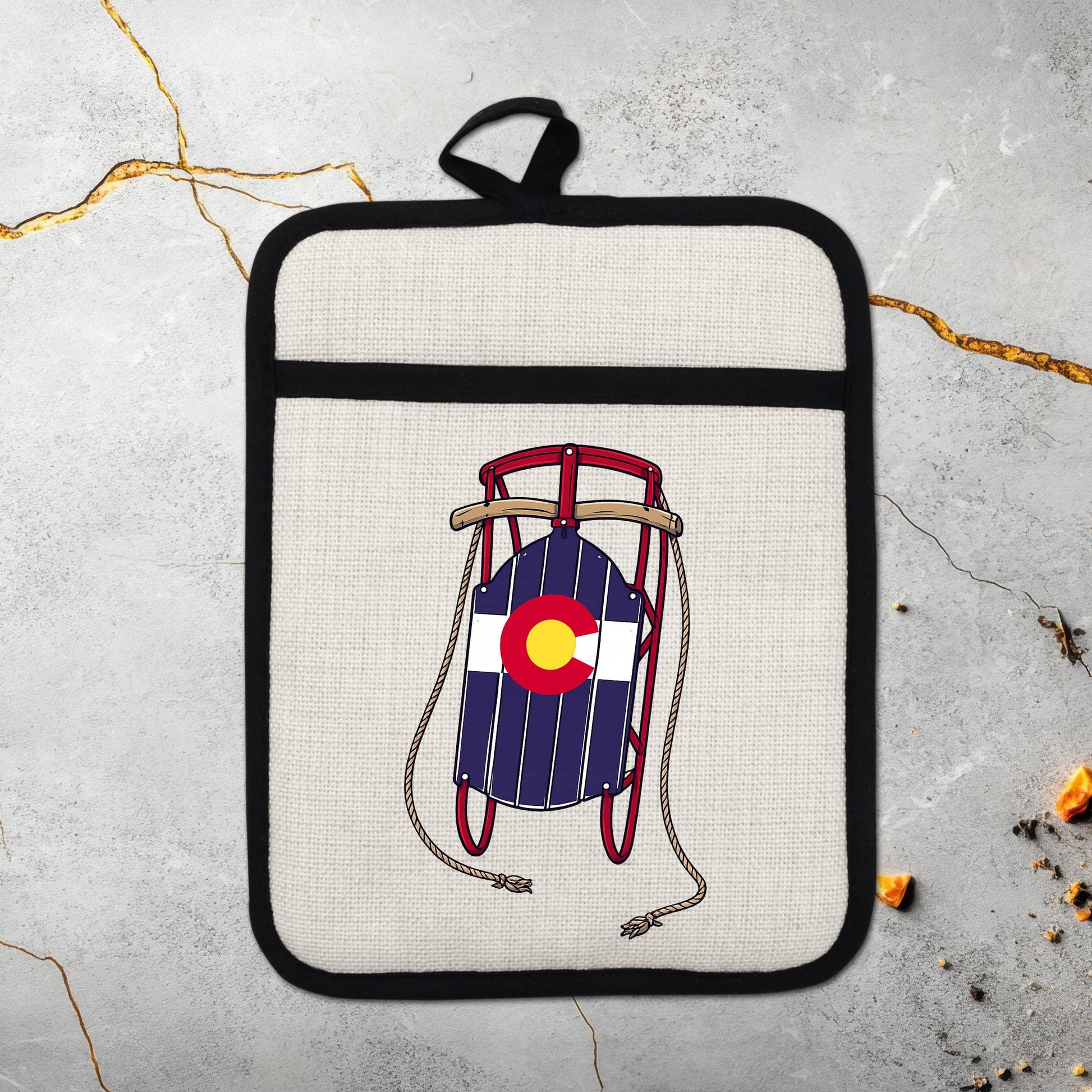 Colorado Sled Pot Holder - Linen Pot Holder with Silicone Back Trivet, Heat Resistant Oven Mitt - additional product photo 17