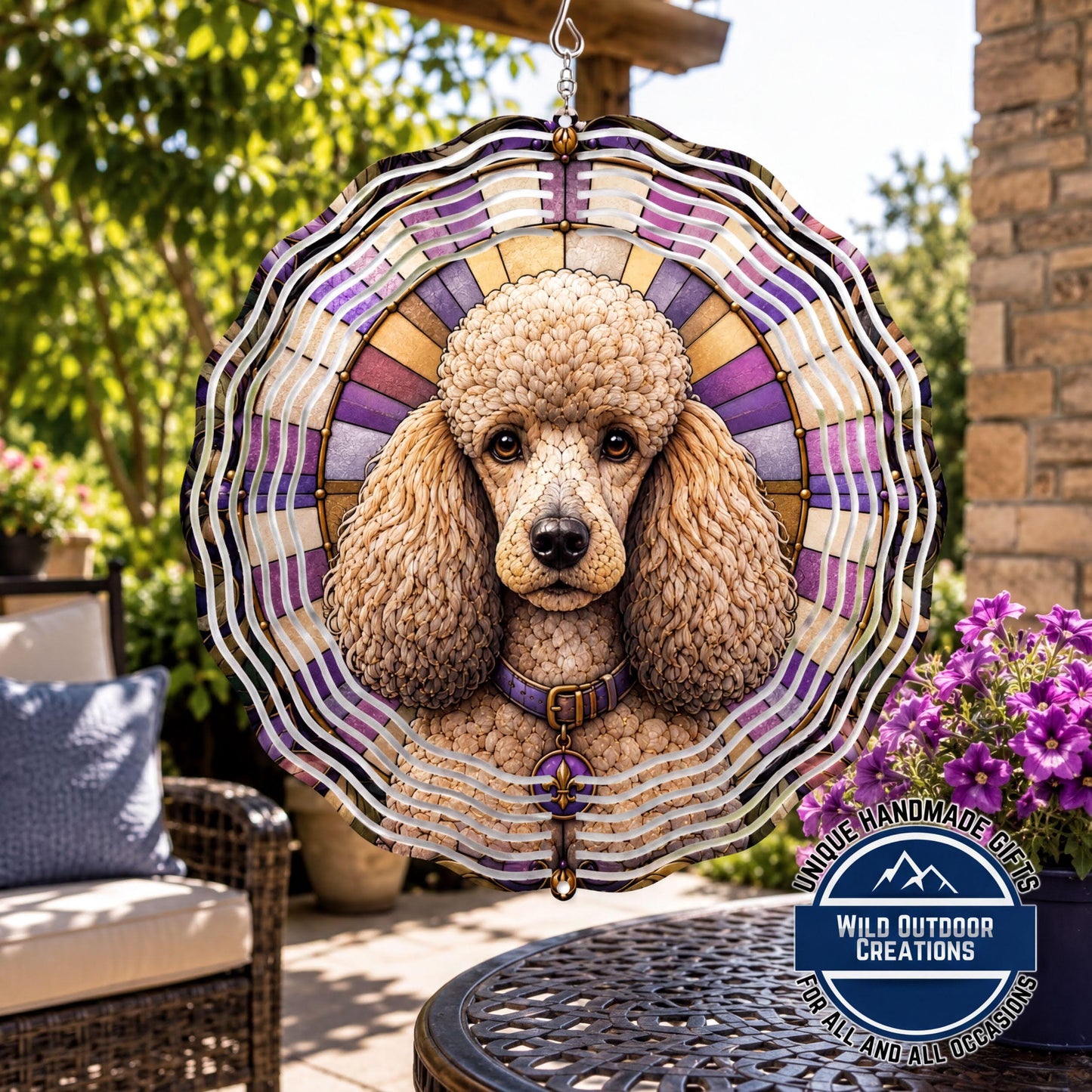 Faux Stained Glass Poodle Wind Spinner Dog Lover Gift Garden Outdoor Decor