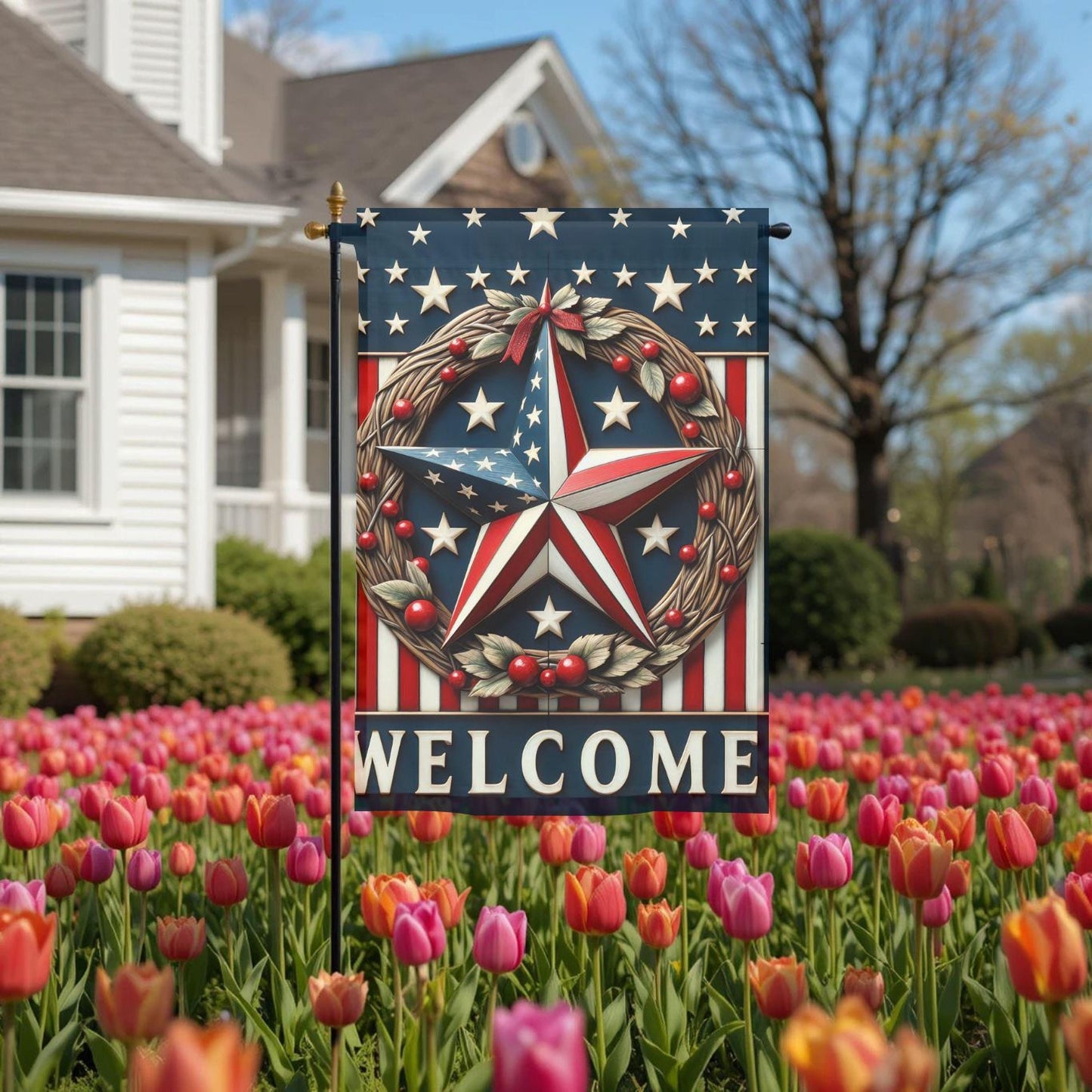 Patriotic Garden Flag - Americana Barn Star Design | Double Sided 12x18 Sublimation