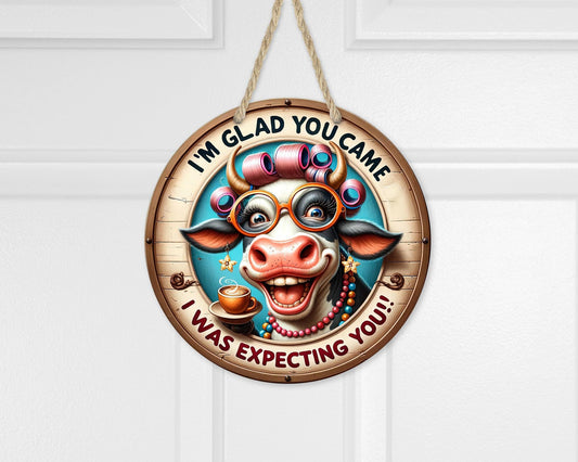 Funny Cow Door Hanger, Unique Gifts for Mom, Whimsical Cow Decor, Front Porch Decor, Unique Door Sign, New Home Gift, Housewarming Gift