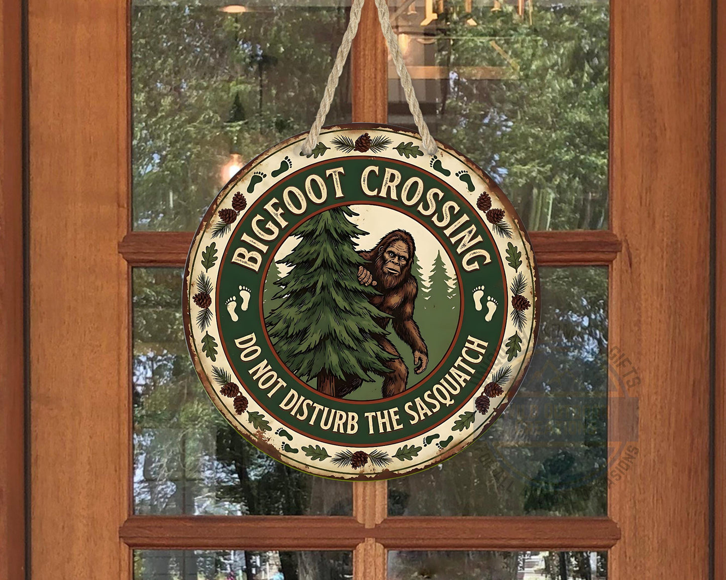 Bigfoot Crossing Sign - Rustic Cabin Decor | Weather Resistant Outdoor Porch Sign - scale and size reference