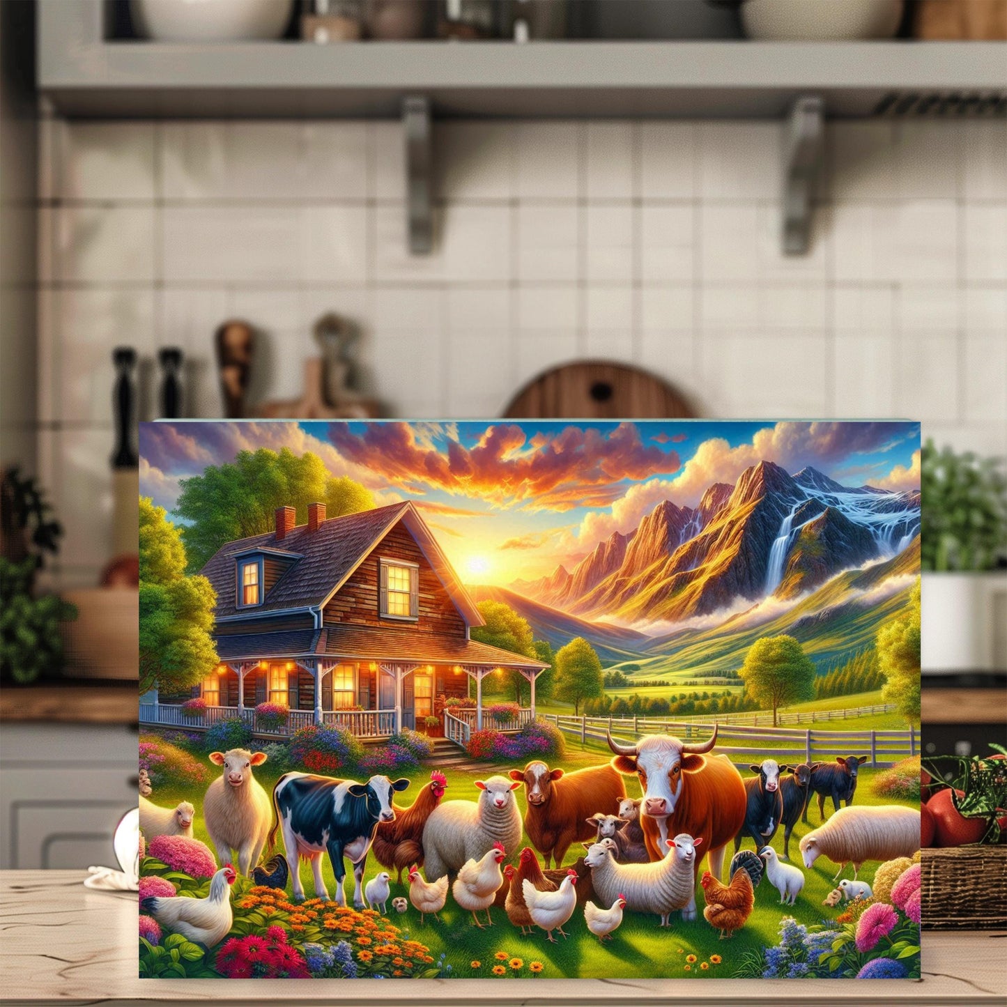 Tempered Glass Cutting Board - Mountain Farm Life Design Rustic Kitchen Art  Homestead Gift
