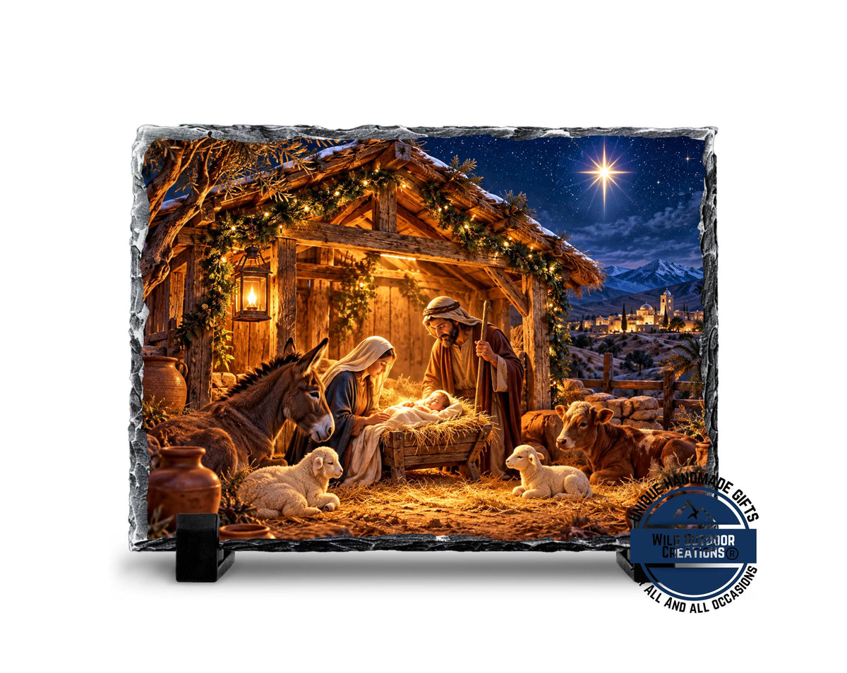 Nativity Scene Slate Plaque, Holy Family Christmas Decor, Rustic Christian Religious Gift