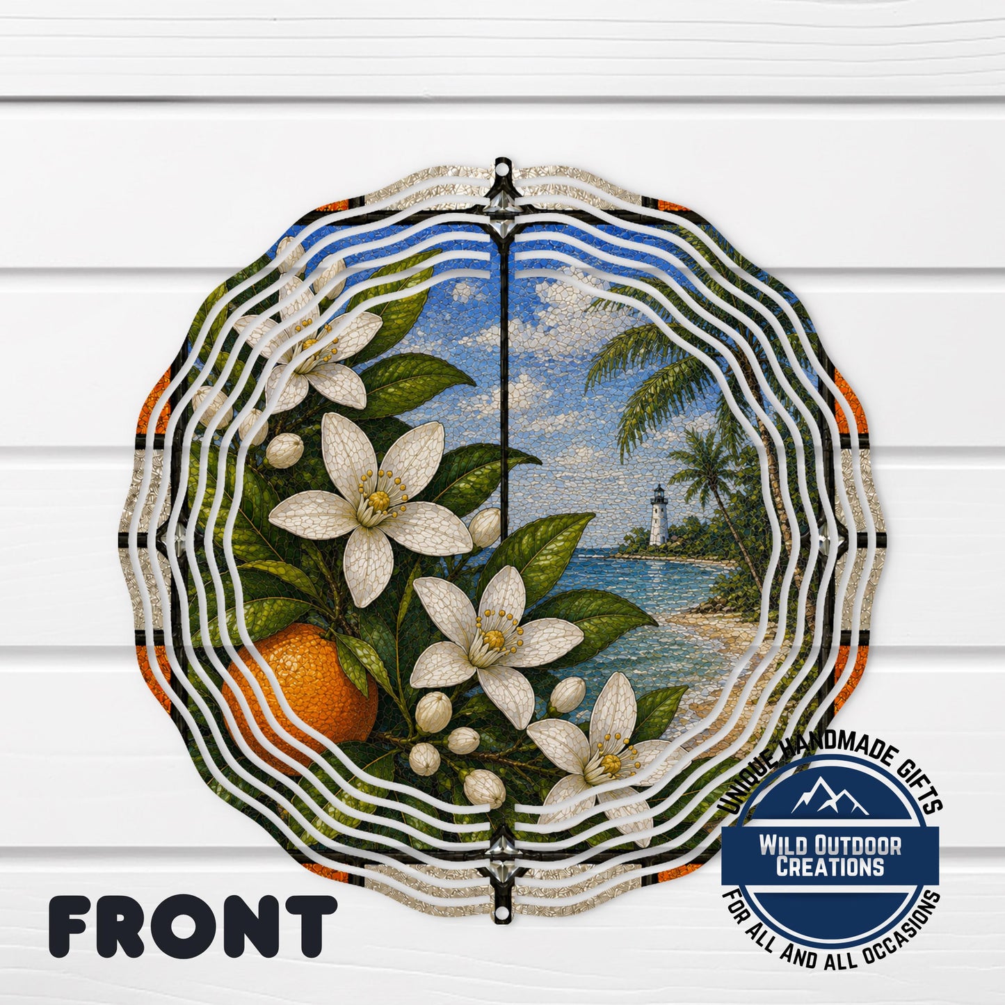 Orange Blossom Wind Spinner - Aluminum Outdoor Garden Decor, Florida State Flower Art