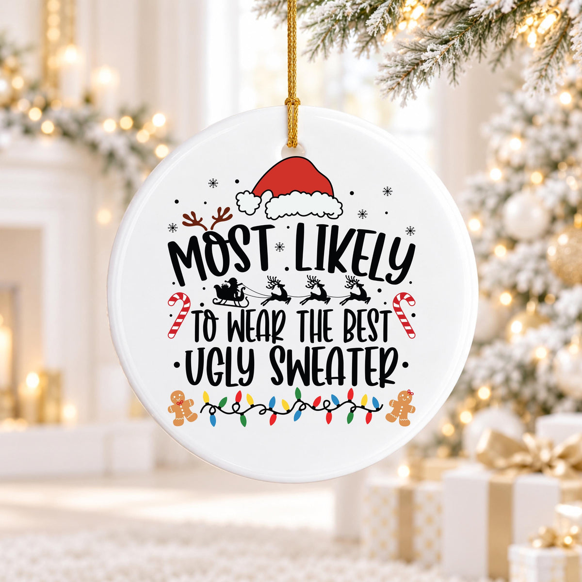 Ugly Sweater Ornament, Funny Christmas Tree Gift, 3 In Ceramic Decor