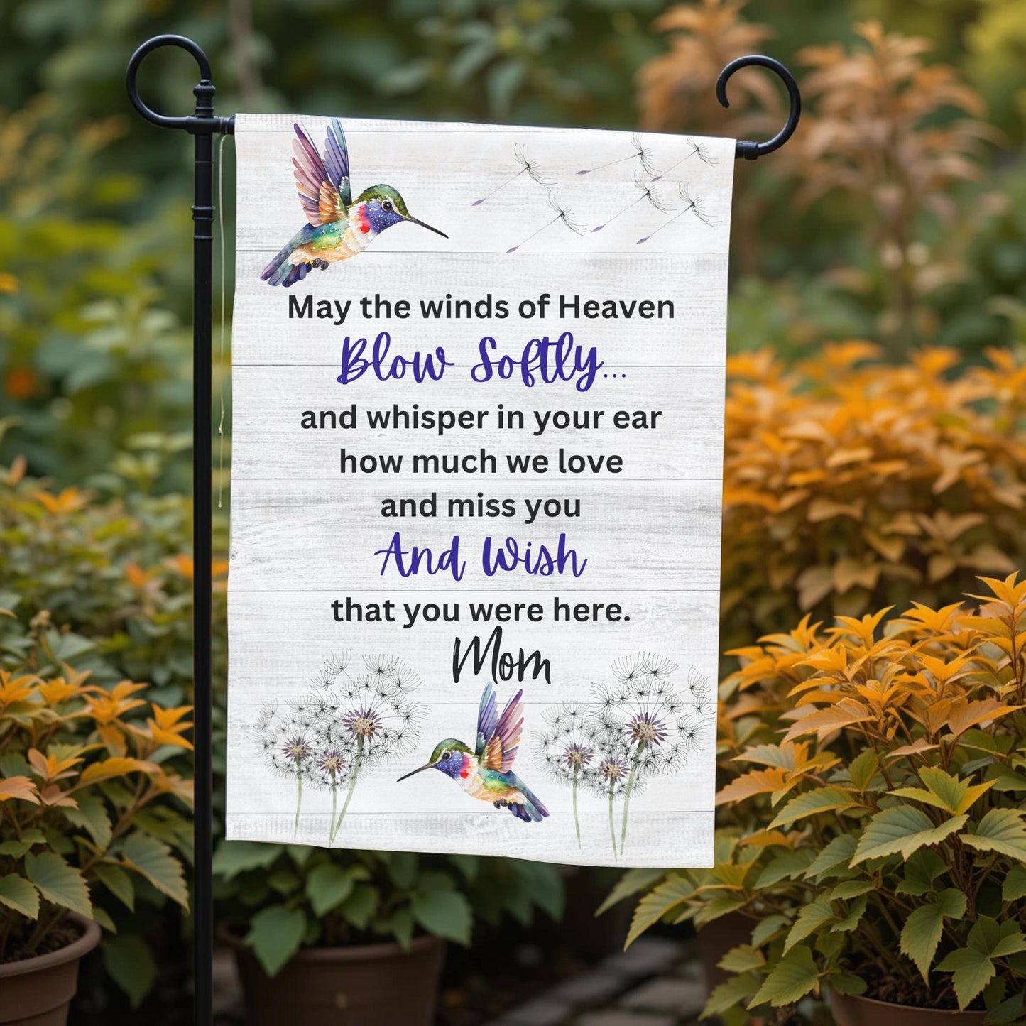 Personalized Garden Flag – Hummingbird Memorial Double Sided 12x18 UV Protected - alternate view
