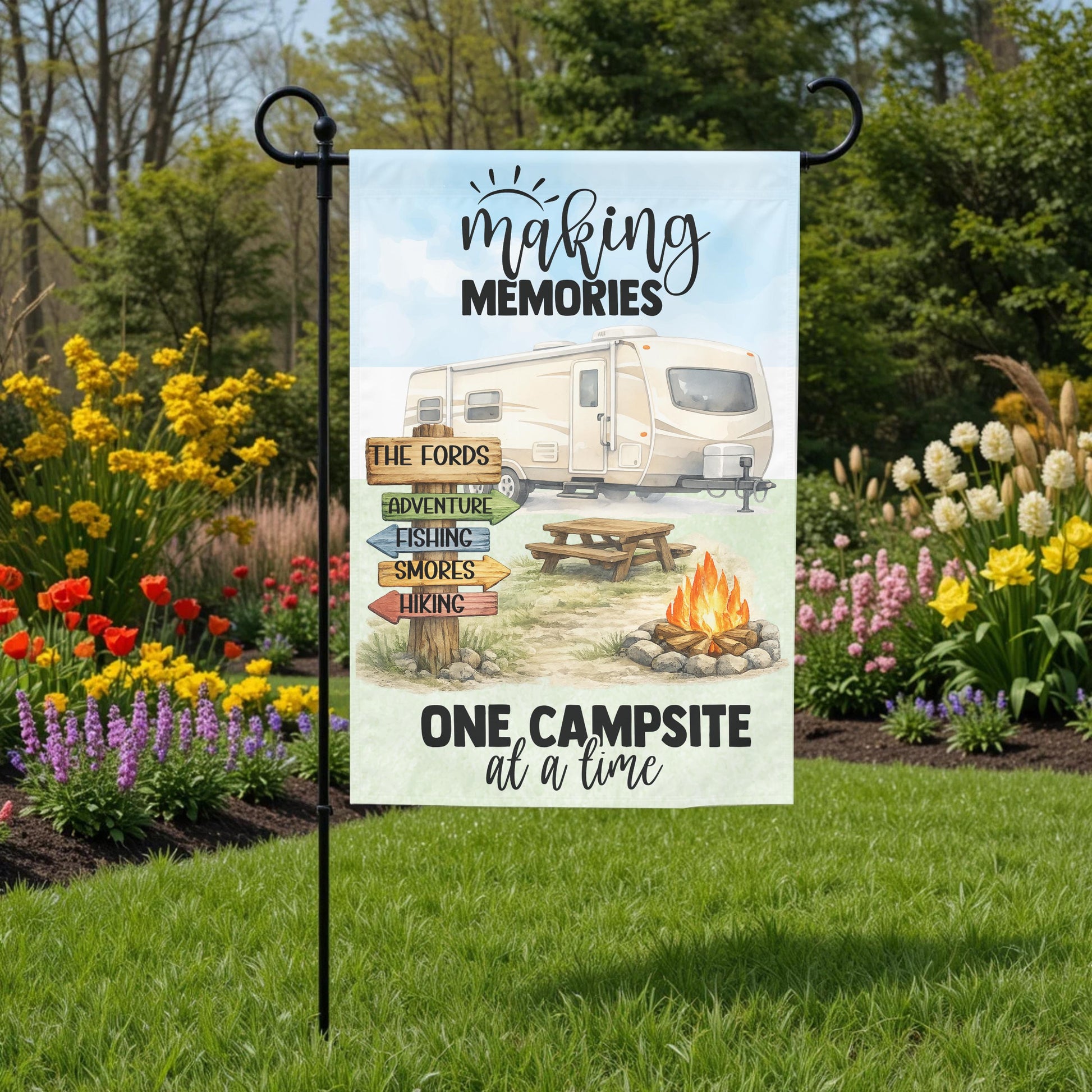 Personalized Camper Flag - Custom Travel Trailer Garden Flag 12x18 UV Protected