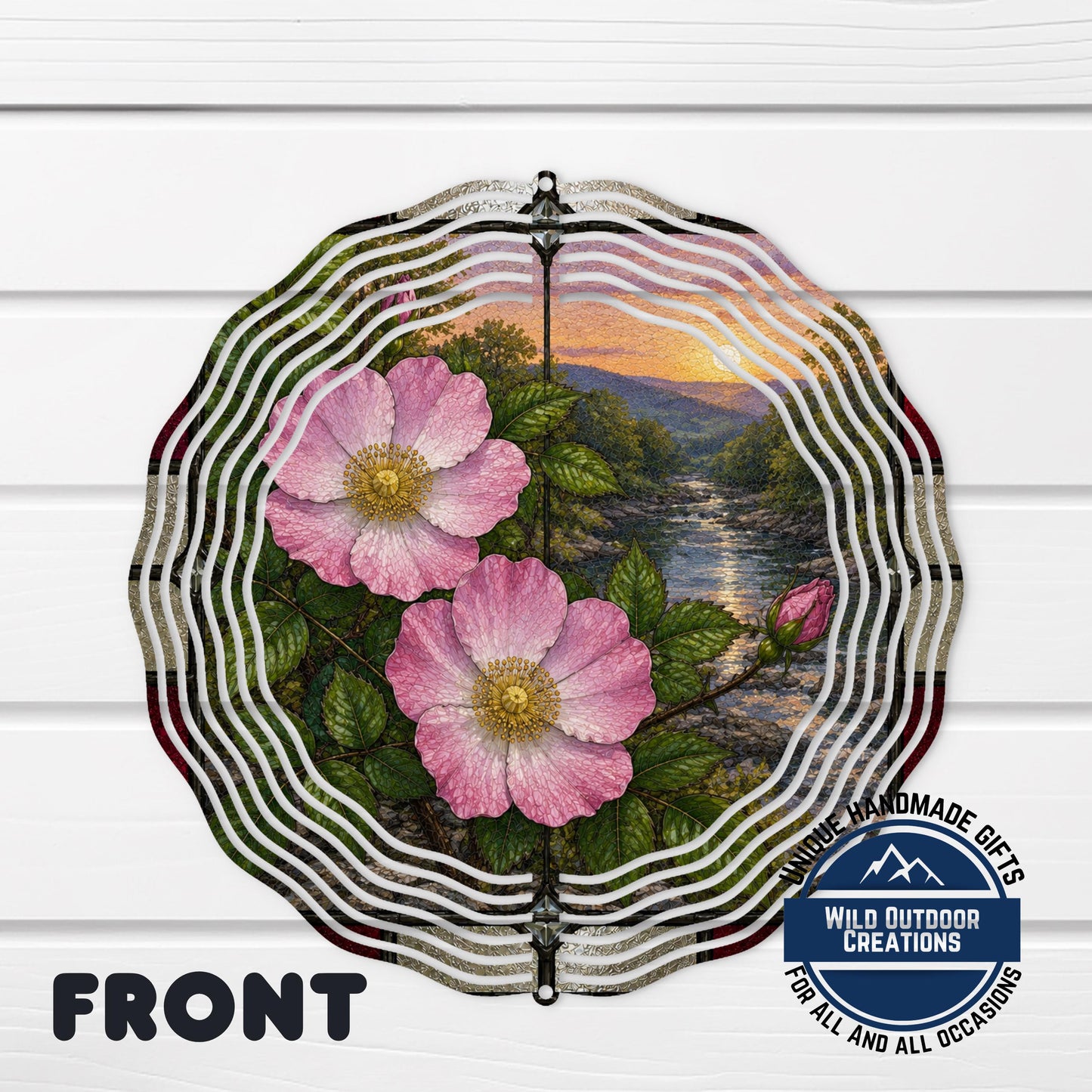 Cherokee Rose Wind Spinner Georgia State Flower Stained Glass Garden Aluminum Outdoor Decor