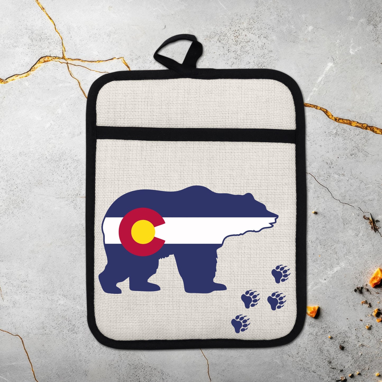 Pot Holder Oven Mitt - Colorado Bear Design | Silicone Pot Holder, Linen Fabric - additional product photo 18