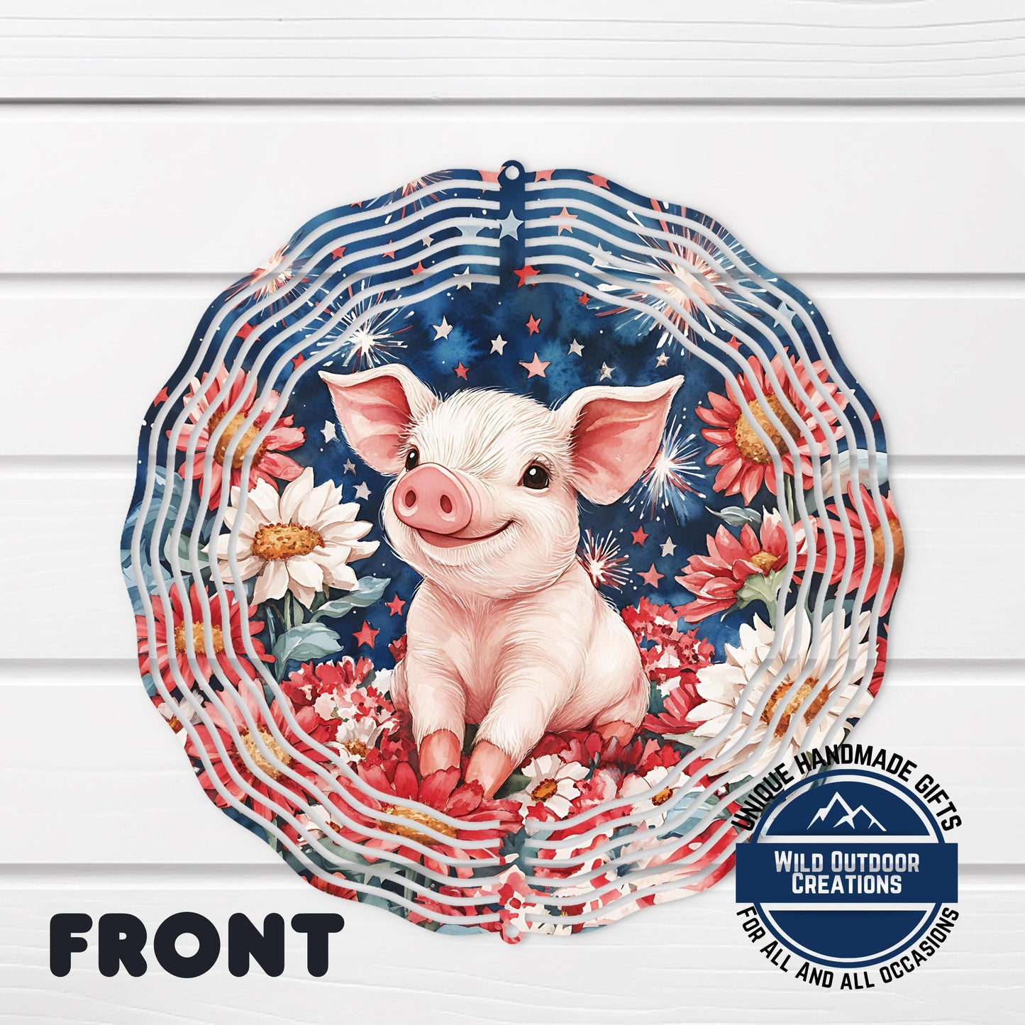 Patriotic Pig Wind Spinner - Aluminum Outdoor Spinner | Red White Blue Decor